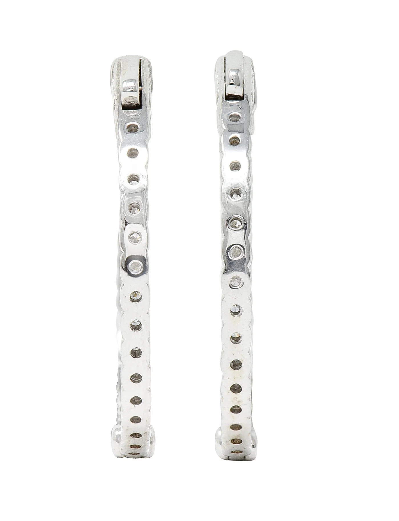 1.50 Carats Diamond 14 Karat White Gold Inside Outside 30 MM Hoop Earrings - Image 3