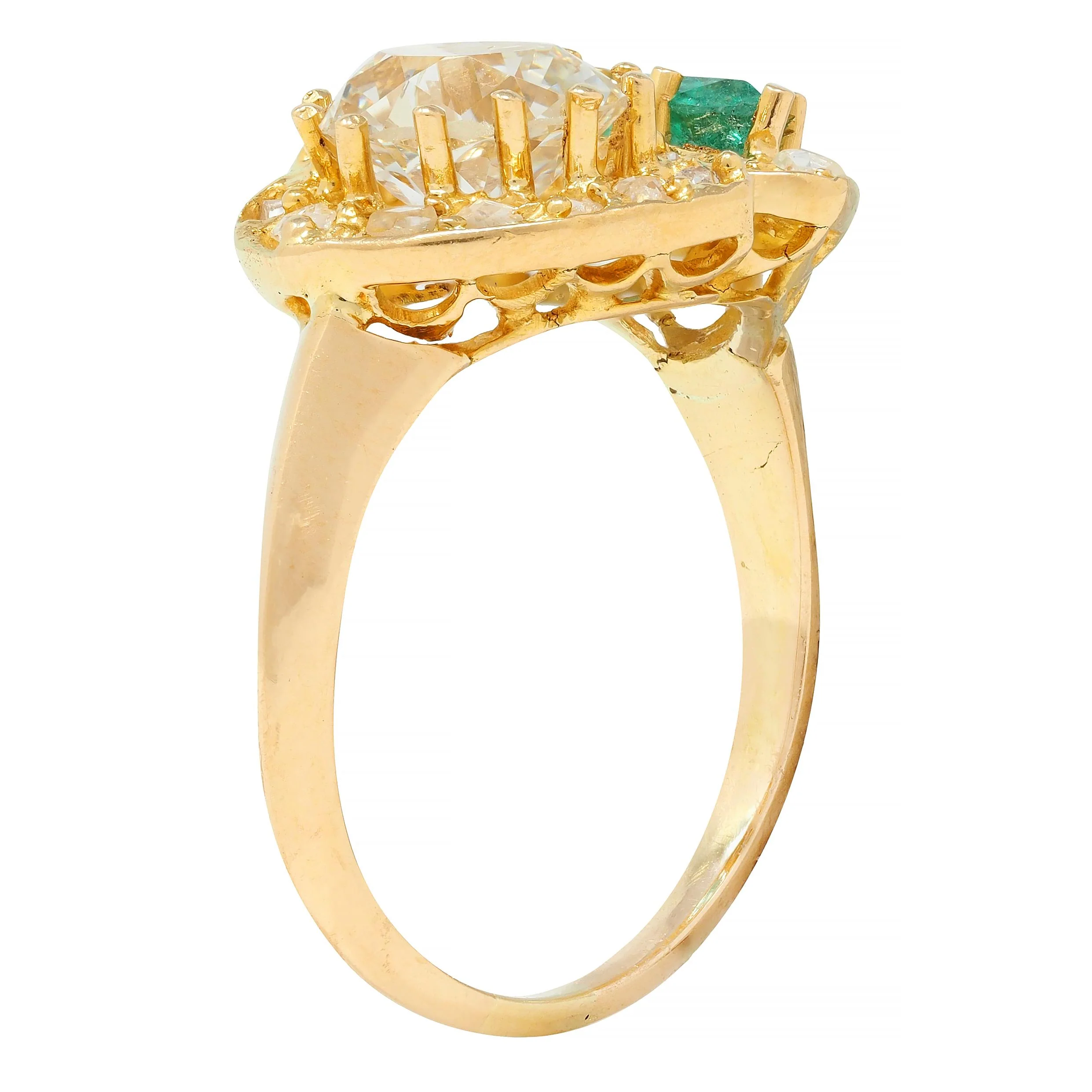 1.63 CTW Emerald Diamond 18 Karat Yellow Gold Toi Et Moi Heart Ring - Image 2
