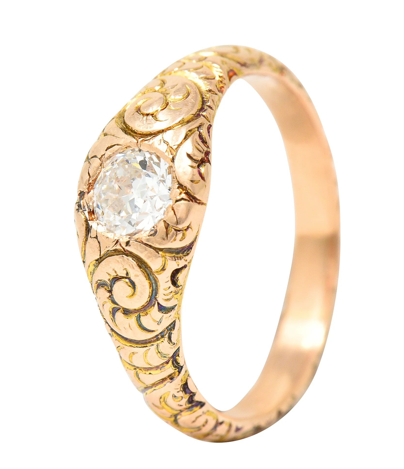 1880's Victorian 0.41 CTW Old Mine Diamond 14 Karat Yellow Gold Unisex Antique Gypsy Band Ring - Image 7