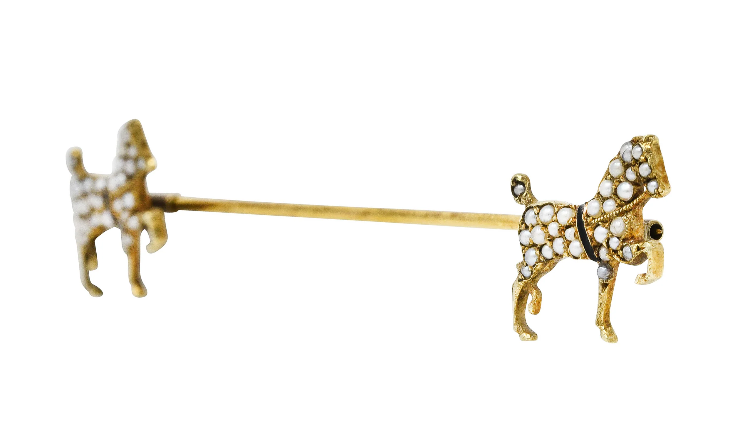 1890's Victorian Seed Pearl Enamel 18 Karat Gold Horse Jabot Brooch - Image 5