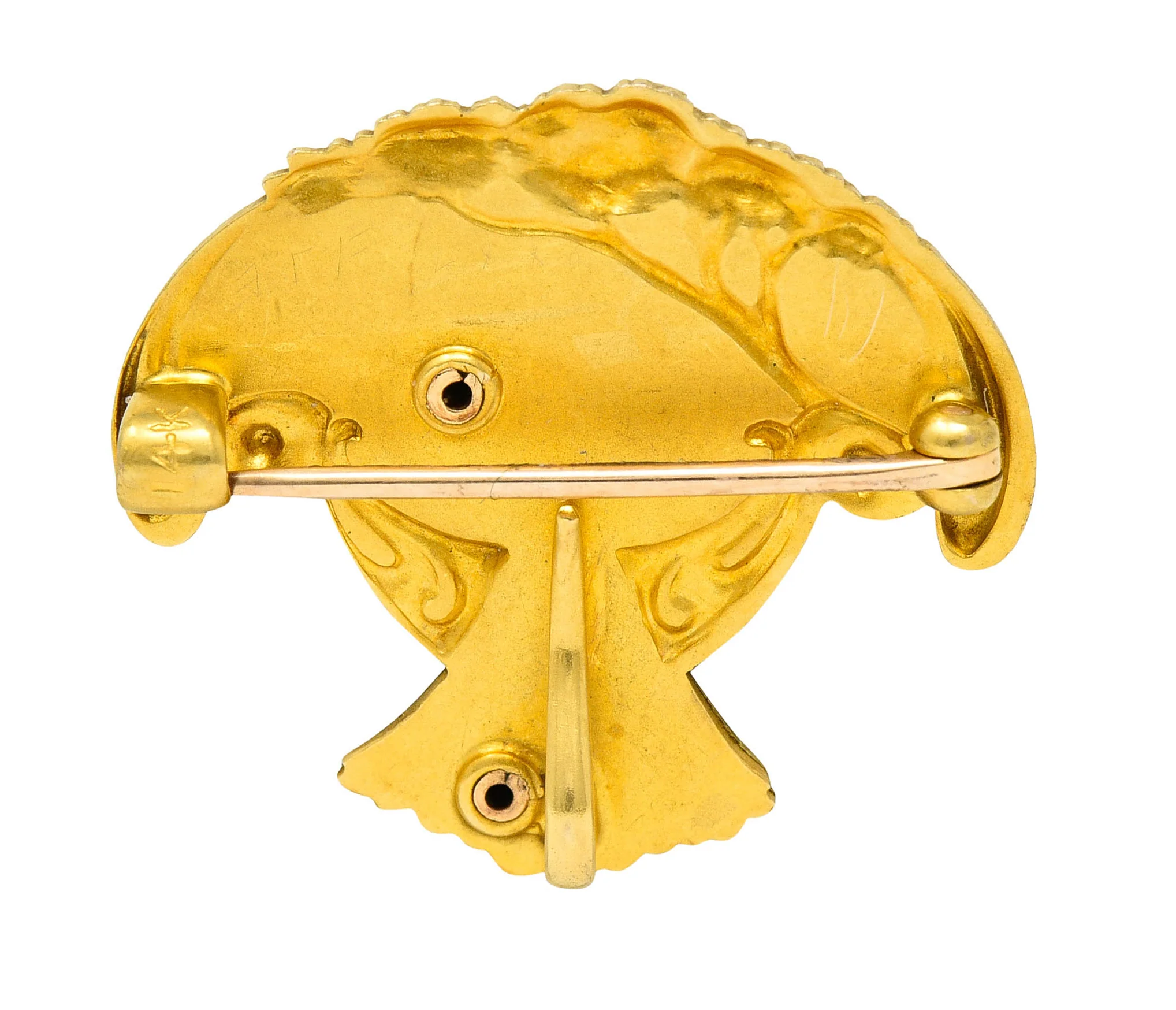 1900 Art Nouveau 14 Karat Two Tone Gold Peacock Brooch - Image 3