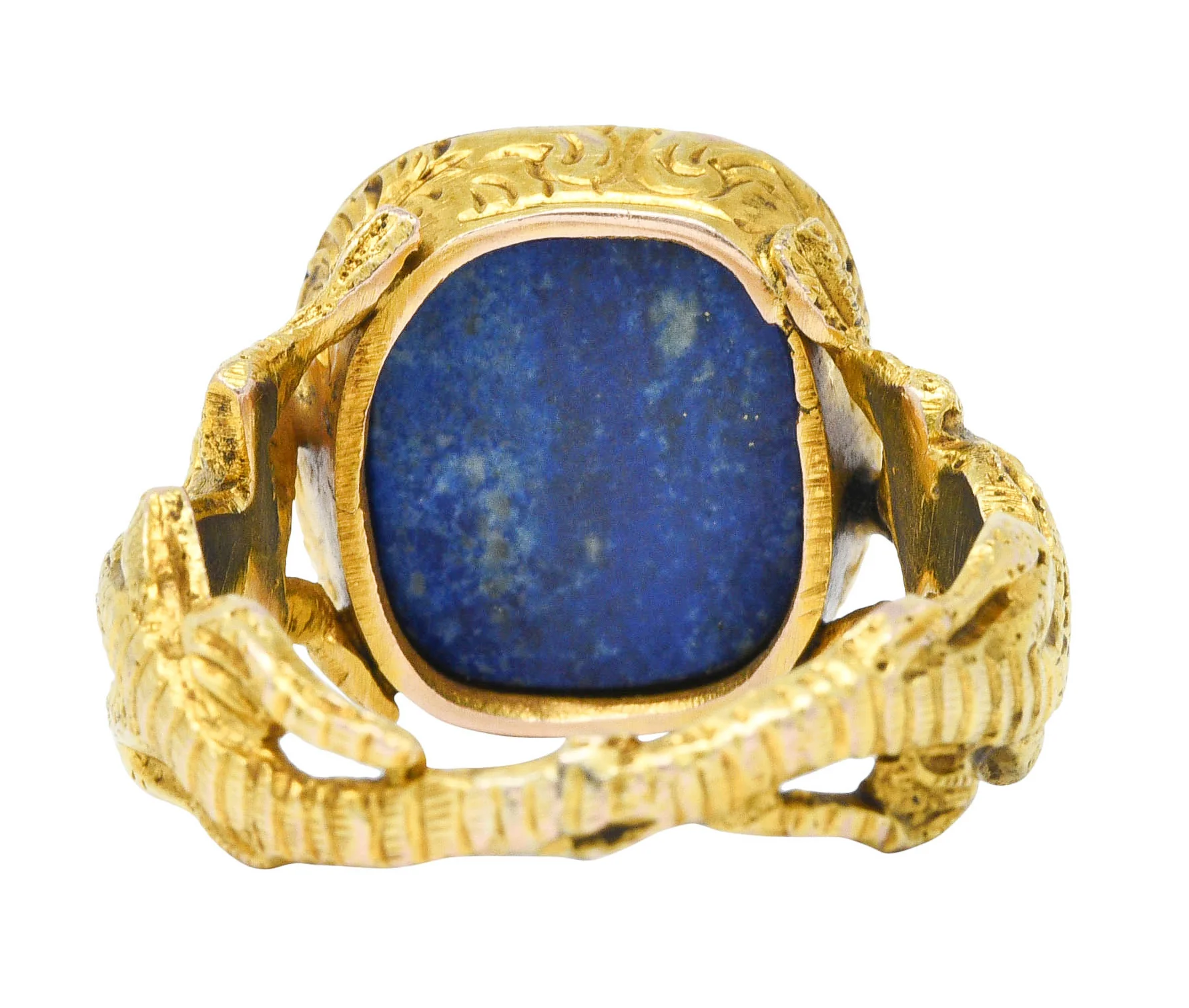 1900 Victorian Lapis Lazuli 14 Karat Gold Lizard Unisex Signet Ring - Image 4