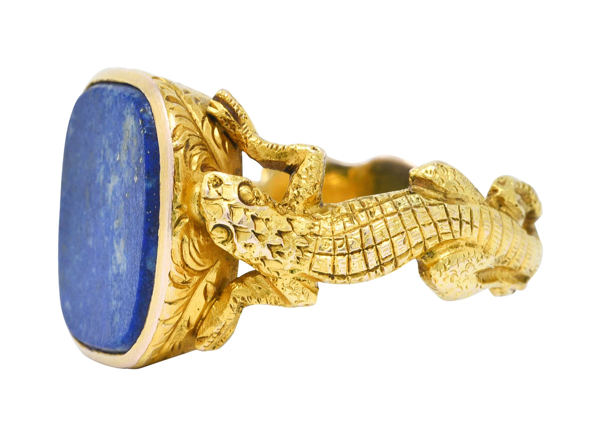 1900 Victorian Lapis Lazuli 14 Karat Gold Lizard Unisex Signet Ring - Image 6
