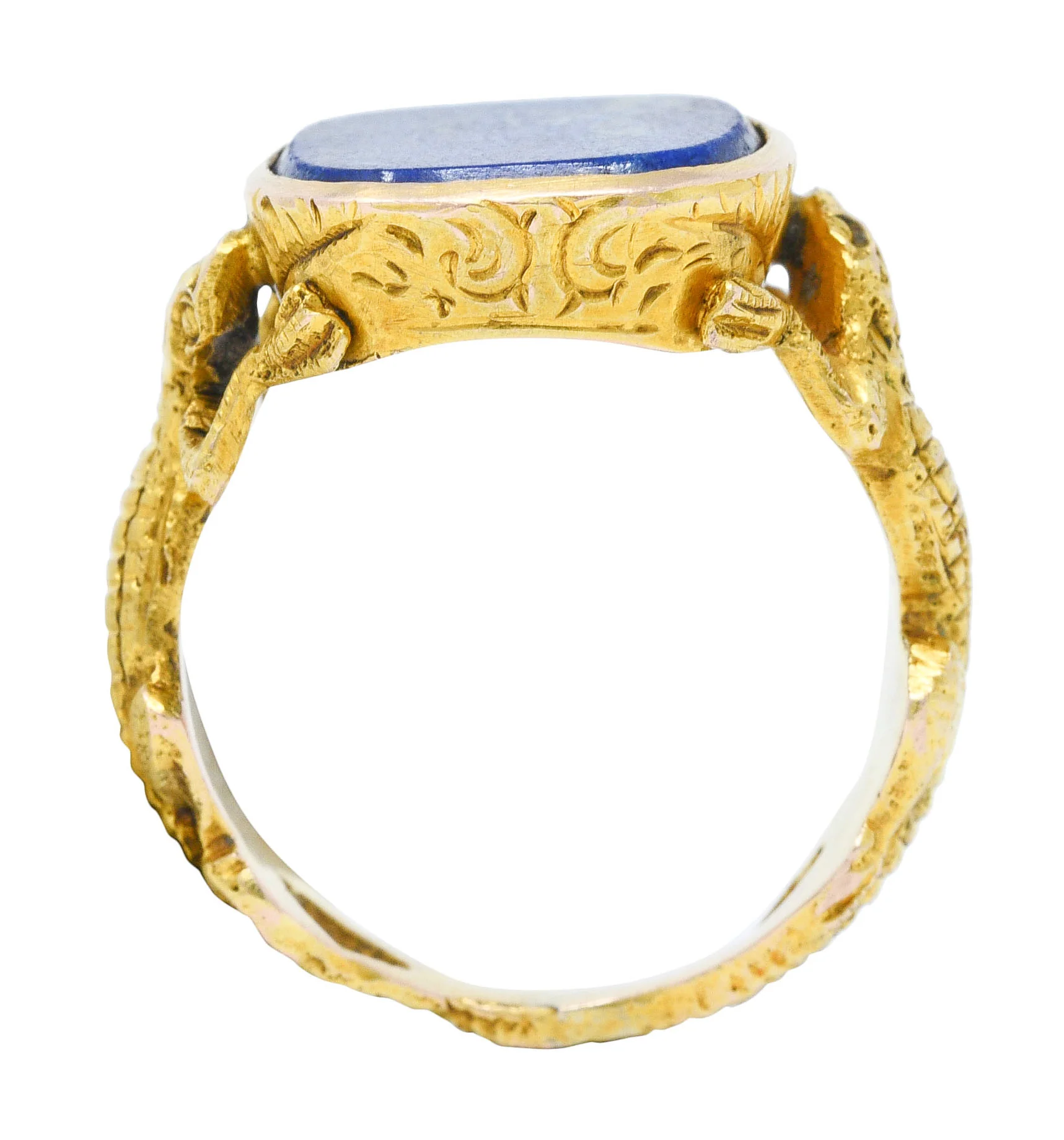 1900 Victorian Lapis Lazuli 14 Karat Gold Lizard Unisex Signet Ring - Image 7
