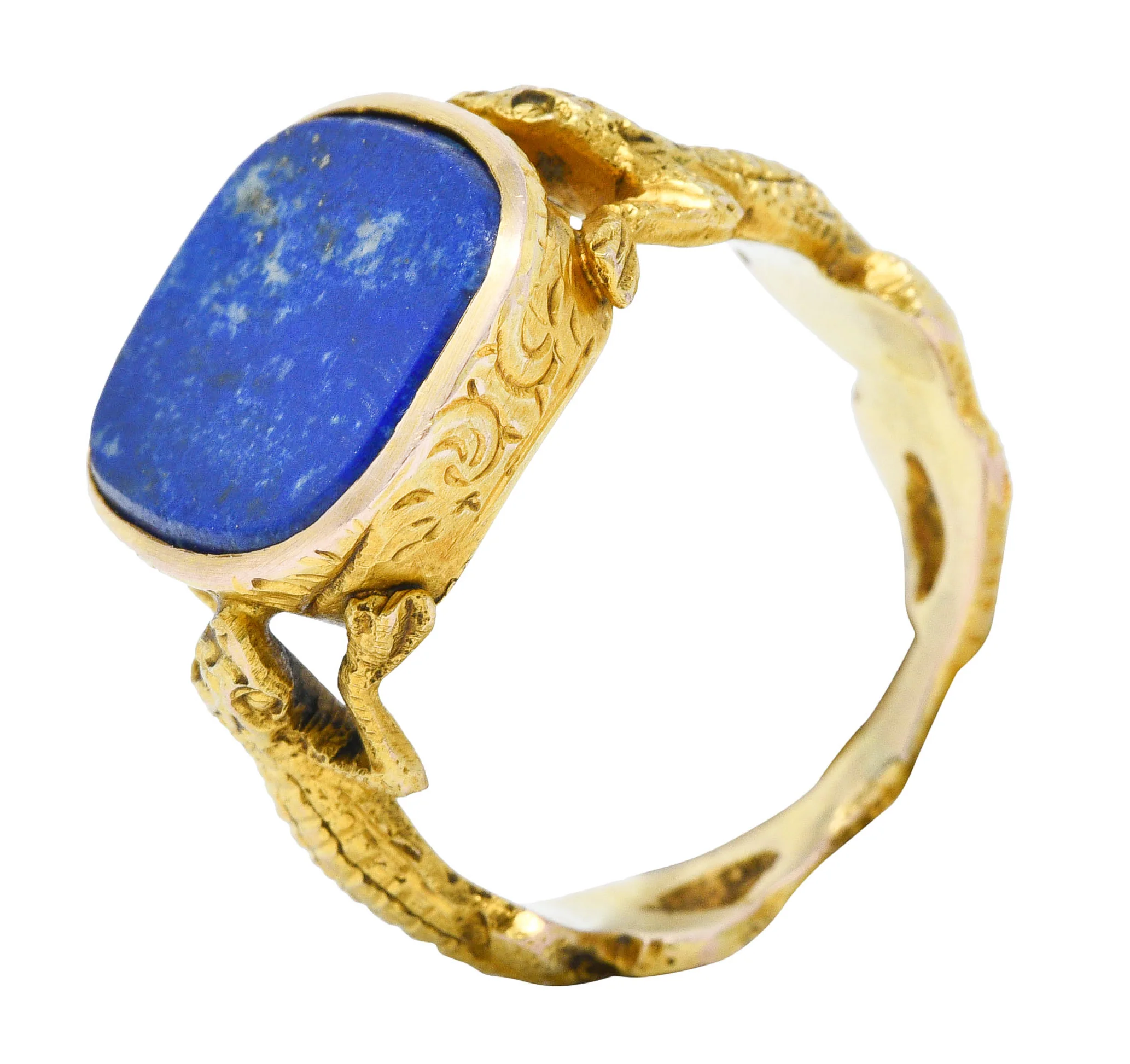 1900 Victorian Lapis Lazuli 14 Karat Gold Lizard Unisex Signet Ring - Image 8