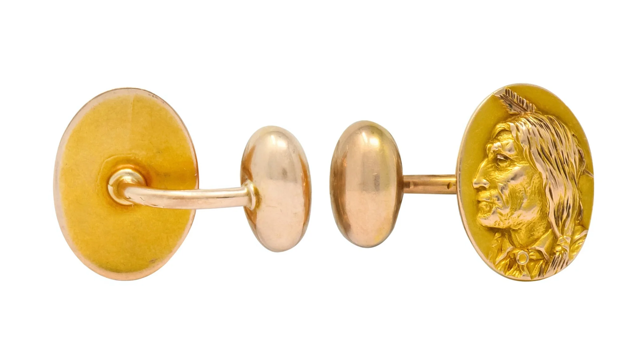 1900's Victorian 14 Karat Two-Tone Gold Native American Men's Cufflinks - Image 6