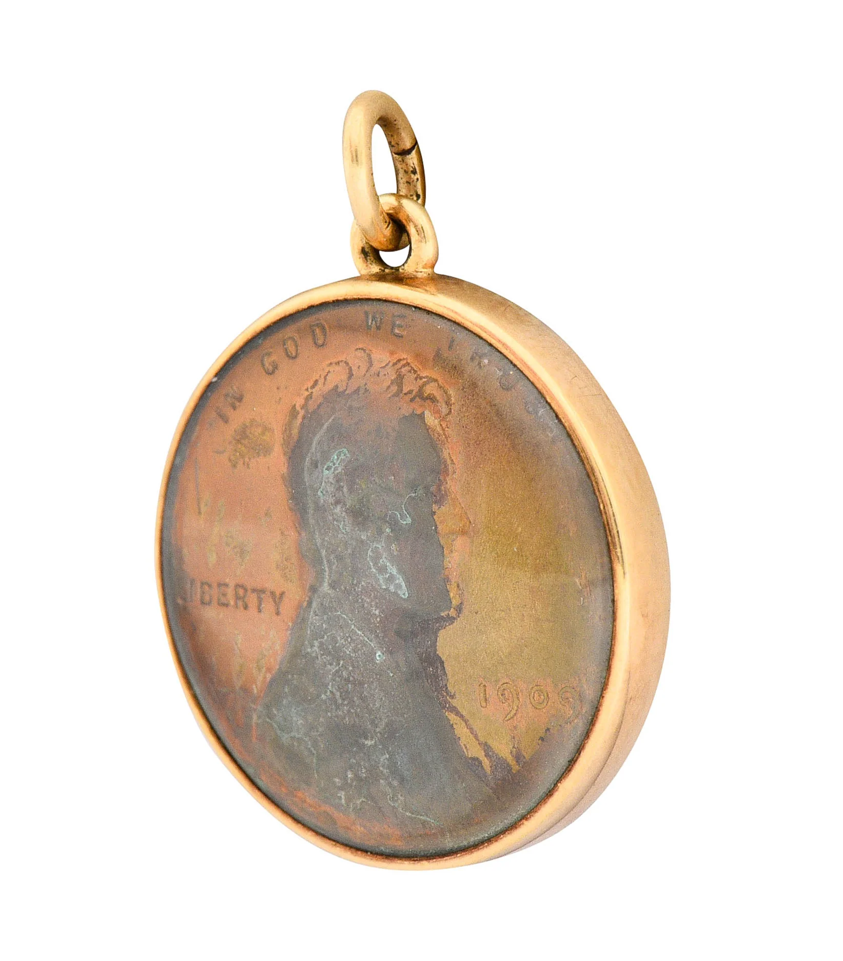 1908 Antique 14 Karat Gold Penny Charm - Image 4