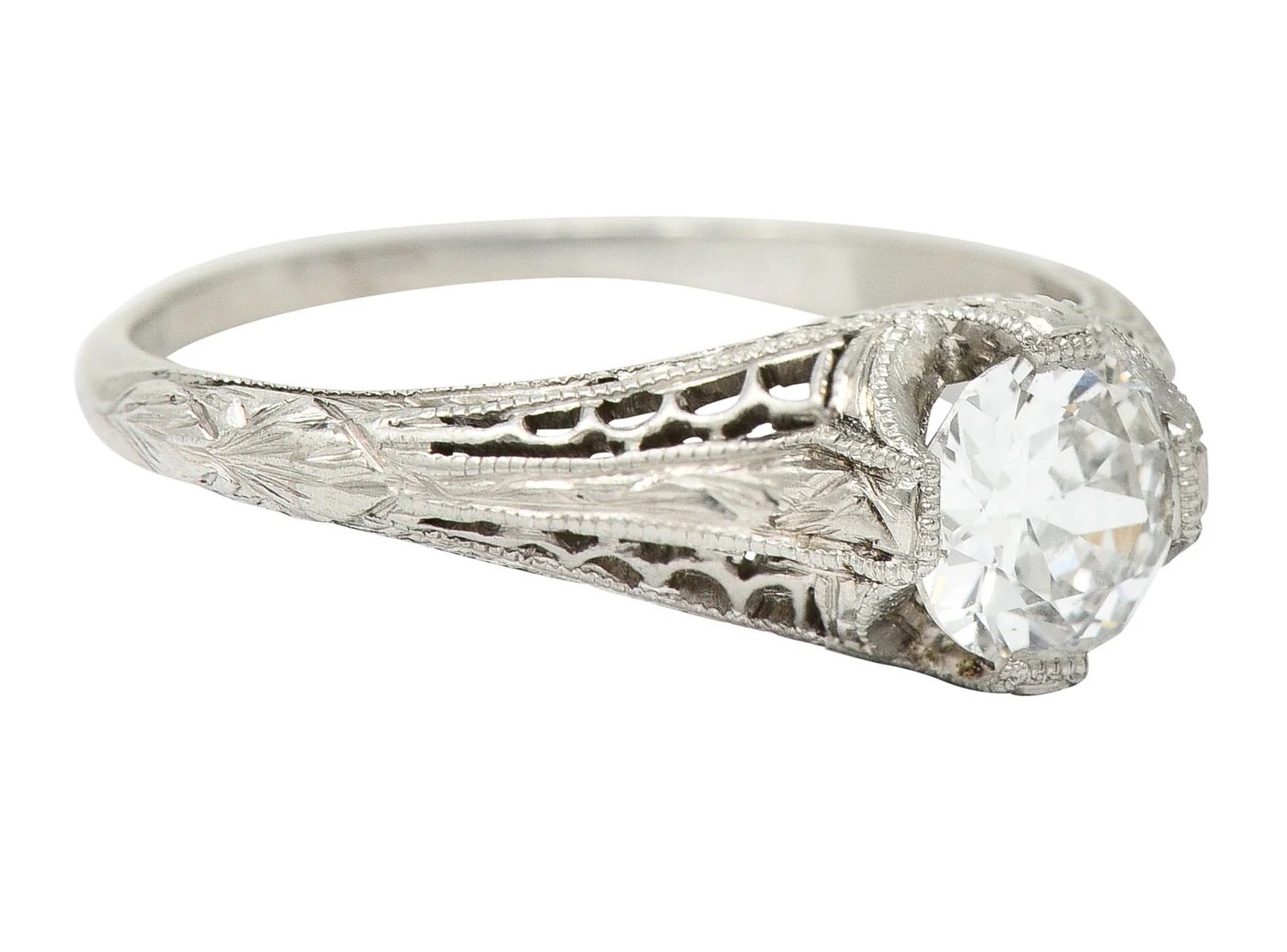 1915 Edwardian 0.63 CTW Diamond Platinum Filigree Engagement Ring - Image 3