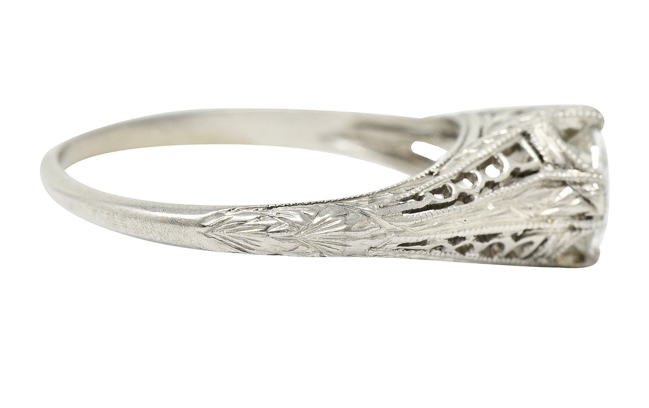 1915 Edwardian 0.63 CTW Diamond Platinum Filigree Engagement Ring - Image 4