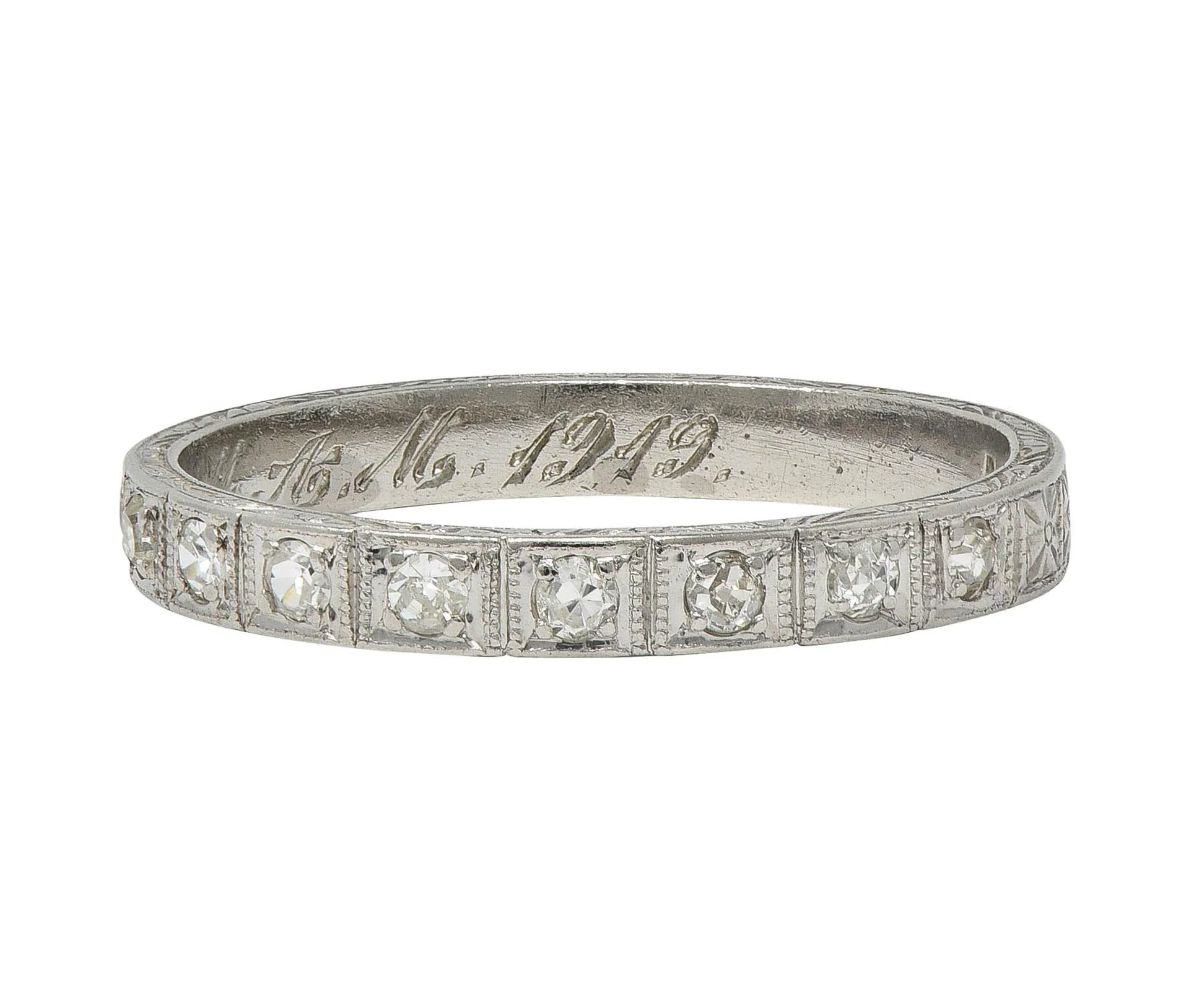1919 Early Art Deco Diamond Platinum Orange Blossom Antique Wedding Band Ring