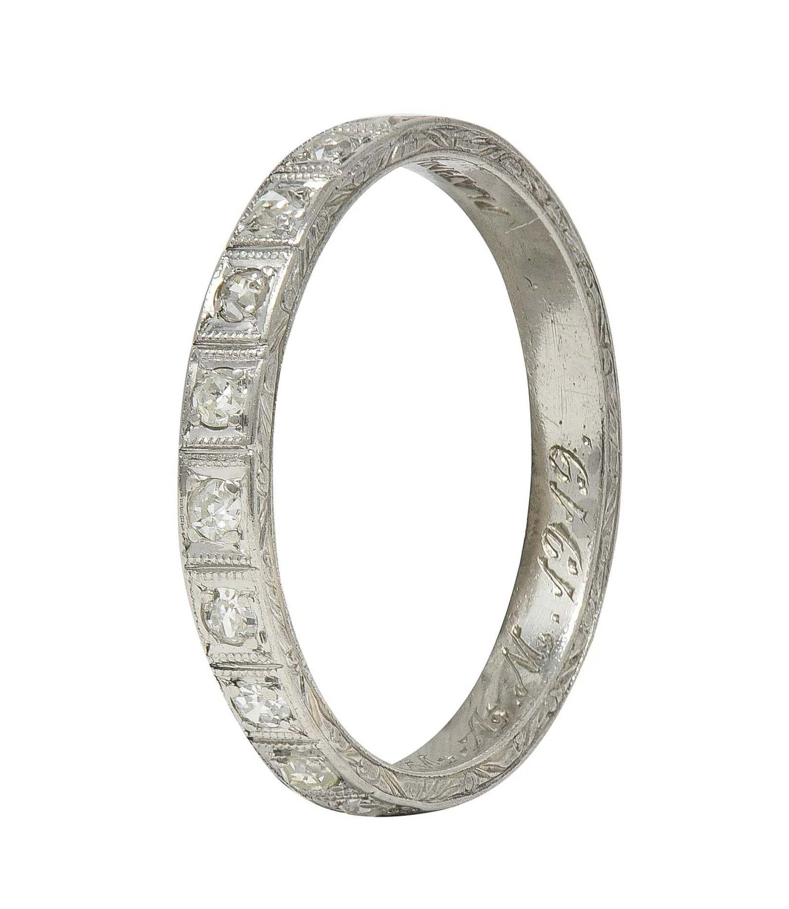 1919 Early Art Deco Diamond Platinum Orange Blossom Antique Wedding Band Ring - Image 2