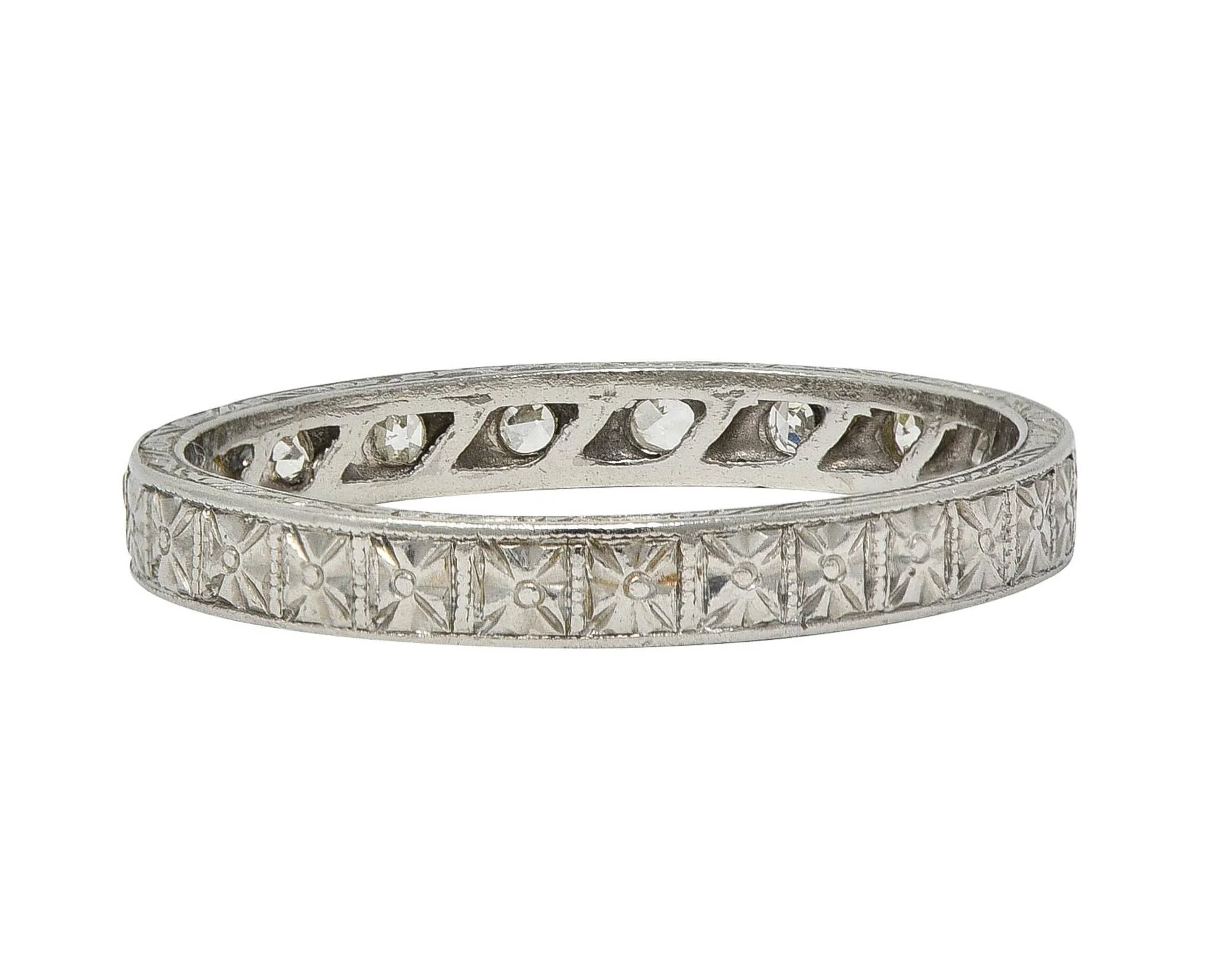 1919 Early Art Deco Diamond Platinum Orange Blossom Antique Wedding Band Ring - Image 3