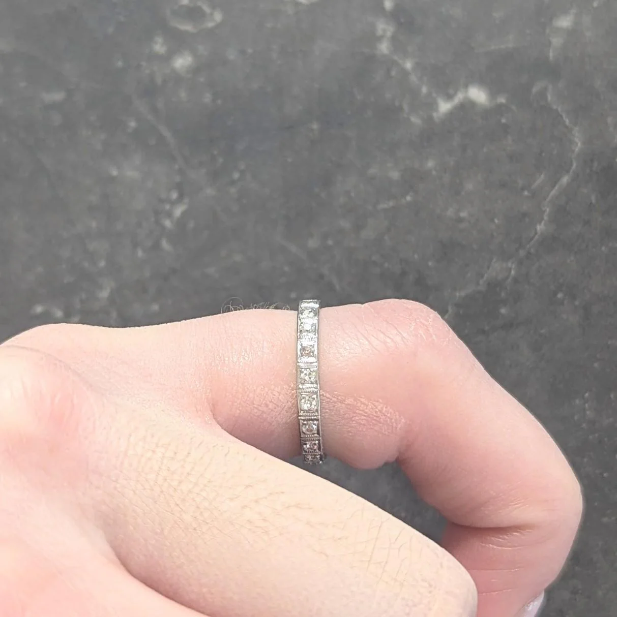 1919 Early Art Deco Diamond Platinum Orange Blossom Antique Wedding Band Ring - Image 9