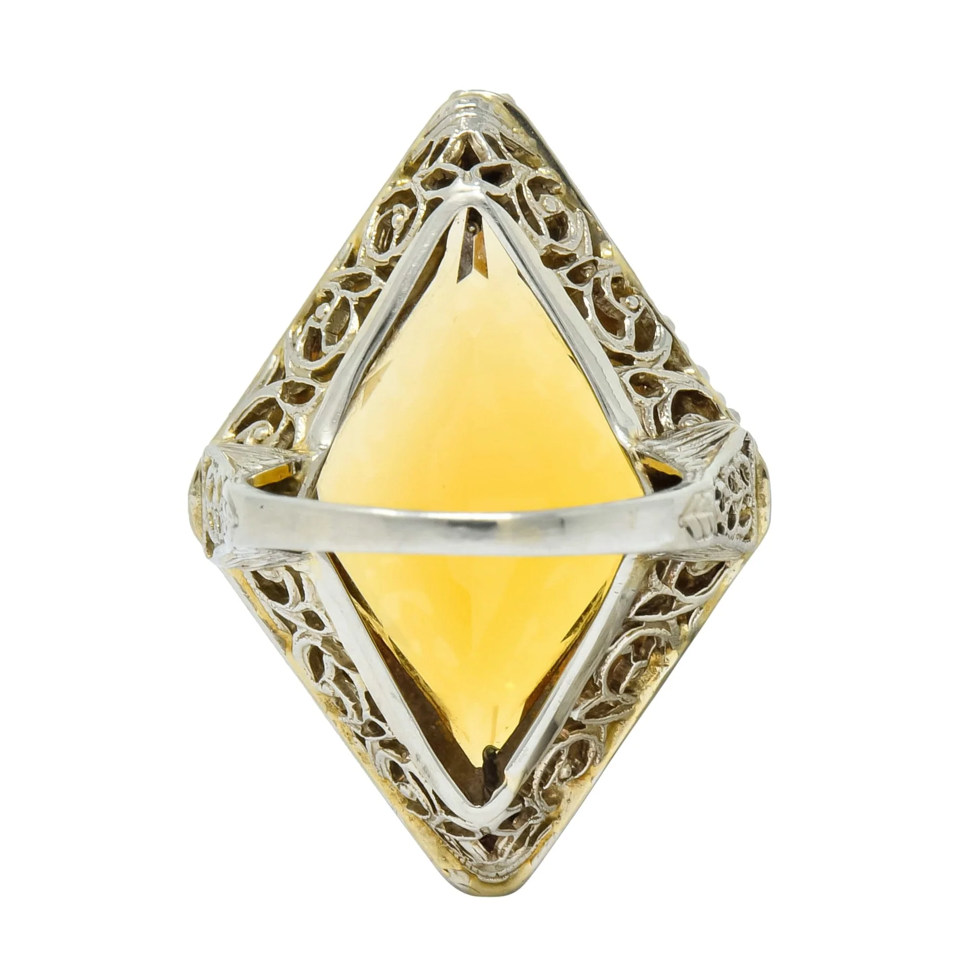 1920 Edwardian Citrine Seed Pearl 18 Karat White Gold Cocktail Ring - Image 6