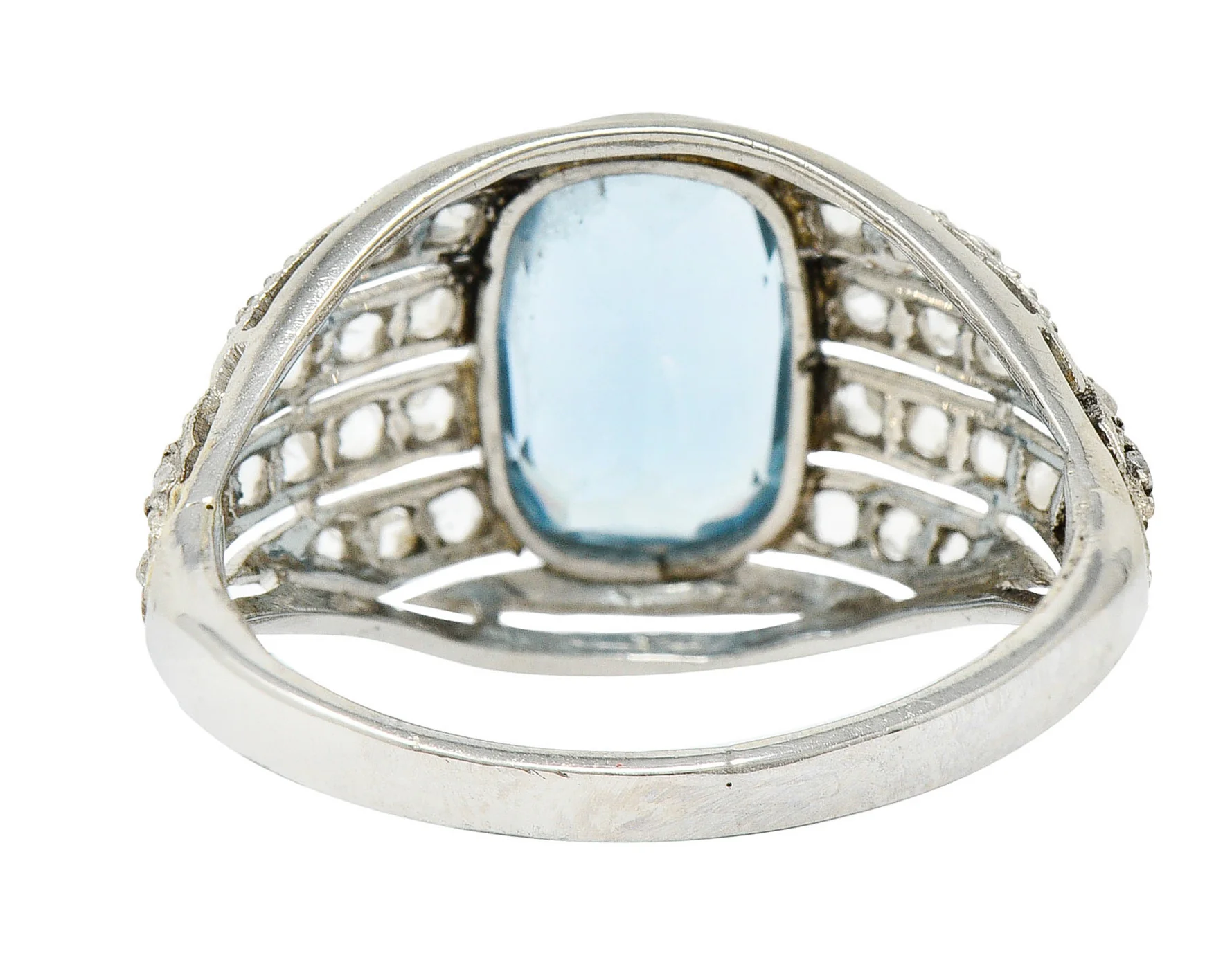 1920's Art Deco Aquamarine Diamond Platinum Bombe Band Ring - Image 6