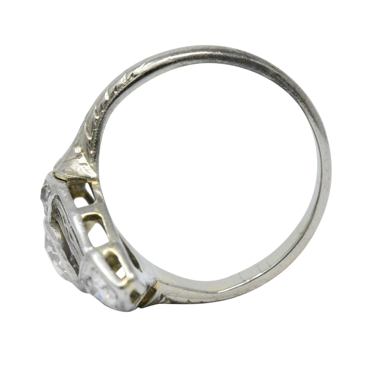 1920's Edwardian 0.57 CTW Diamond Platinum-Topped White Gold Dinner Ring - Image 5