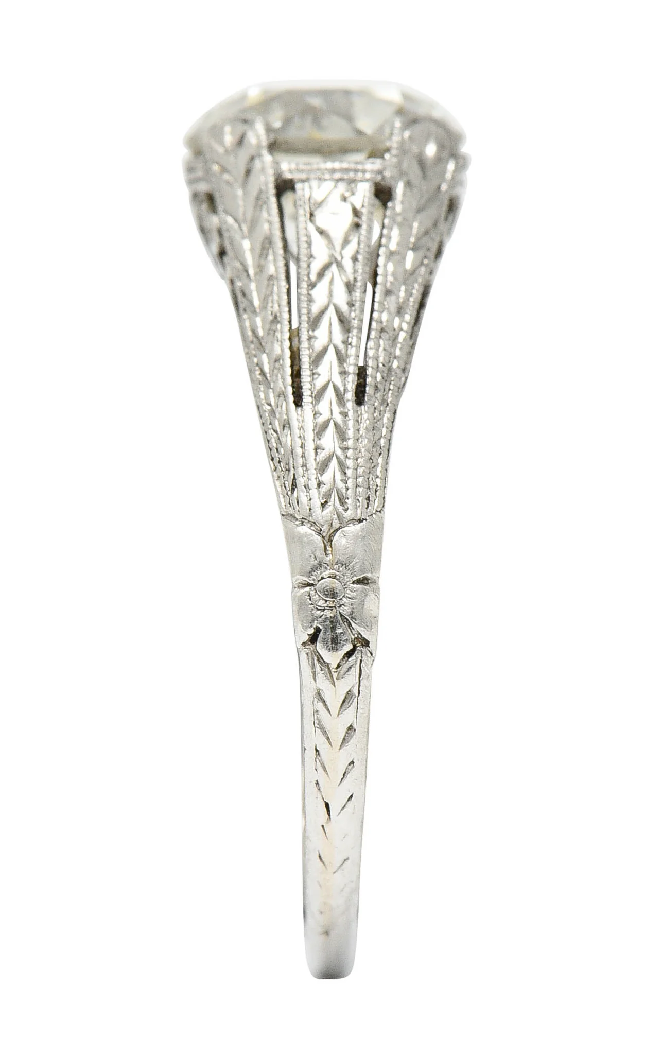 1922 Art Deco 1.79 CTW Diamond Platinum Scrolled Lotus Antique Engagement Ring - Image 11