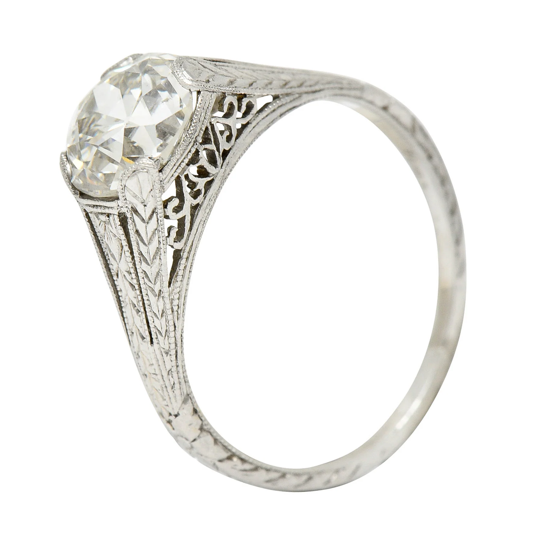 1922 Art Deco 1.79 CTW Diamond Platinum Scrolled Lotus Antique Engagement Ring - Image 12