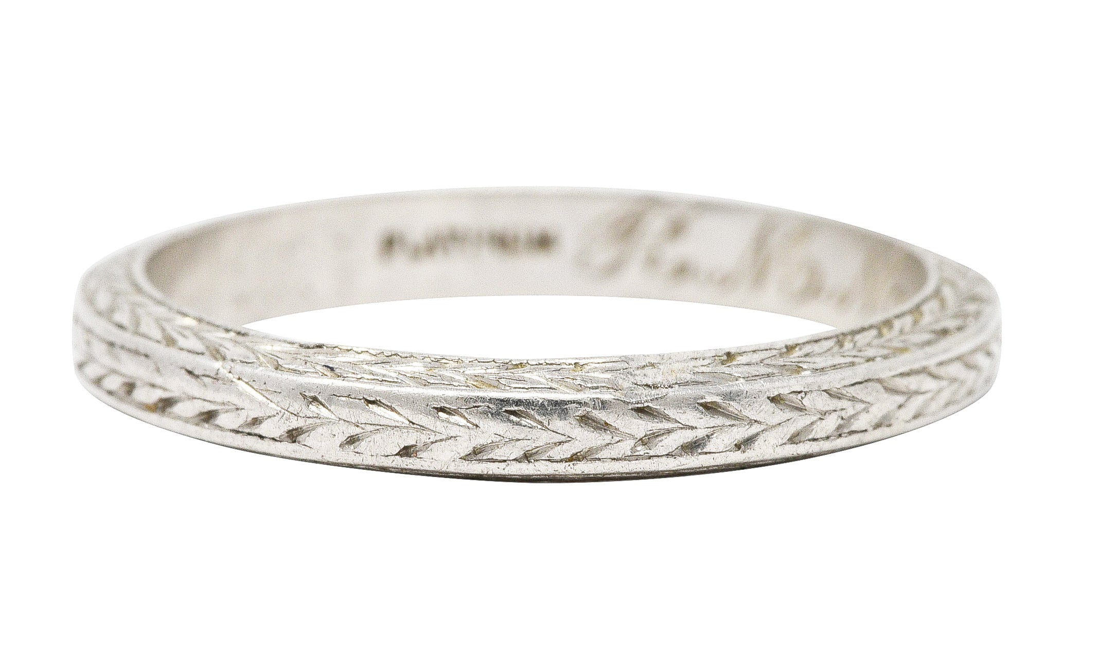 1924 Early Art Deco Platinum Wheat Wedding Band Ring - Image 2