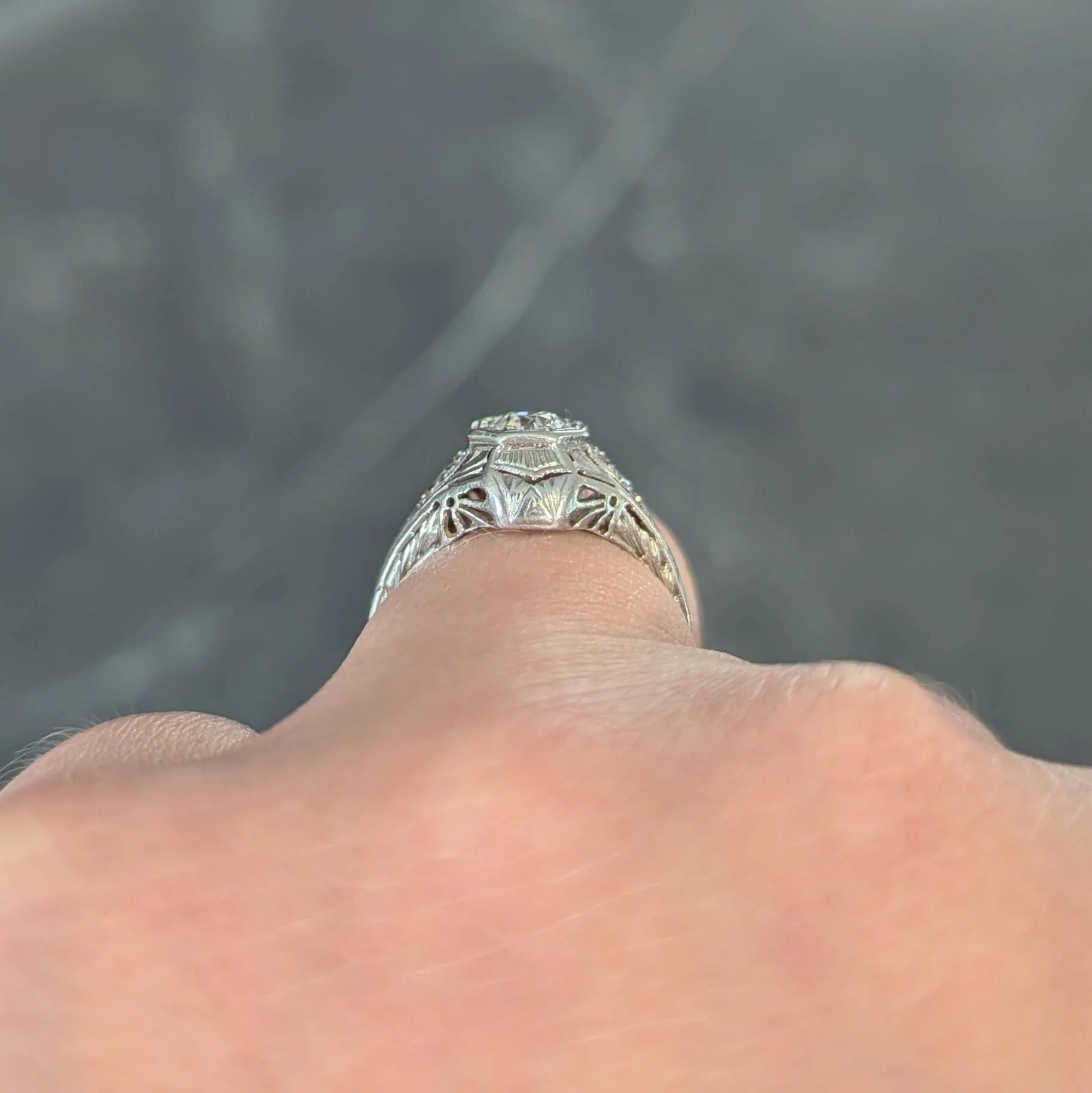 1926 Art Deco 0.38 CTW Old European Diamond Platinum Vintage Starburst Engagement Ring - Image 14