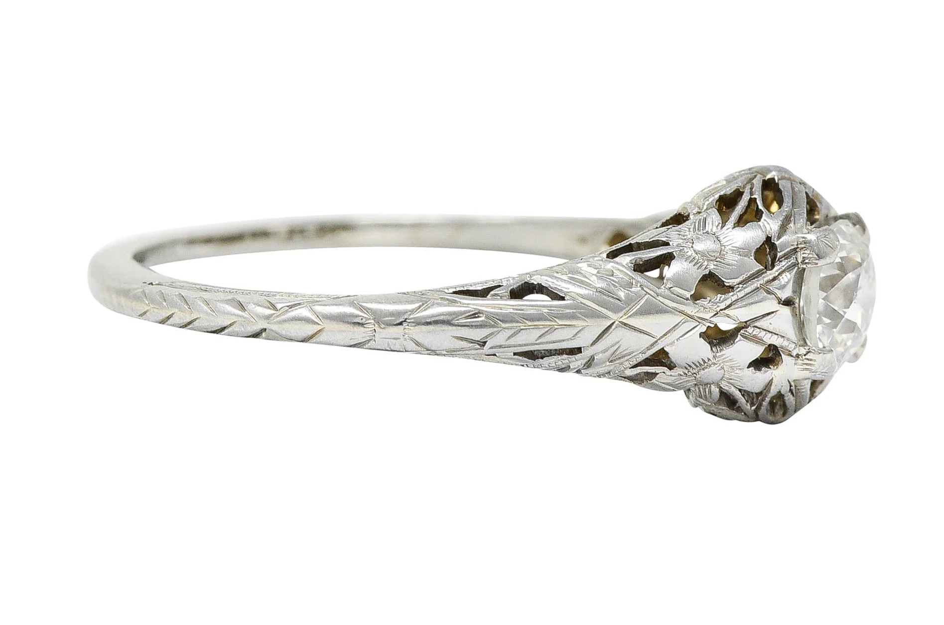 1930's Belias 0.45 CTW Diamond 18 Karat White Gold Floral Engagement Ring - Image 4