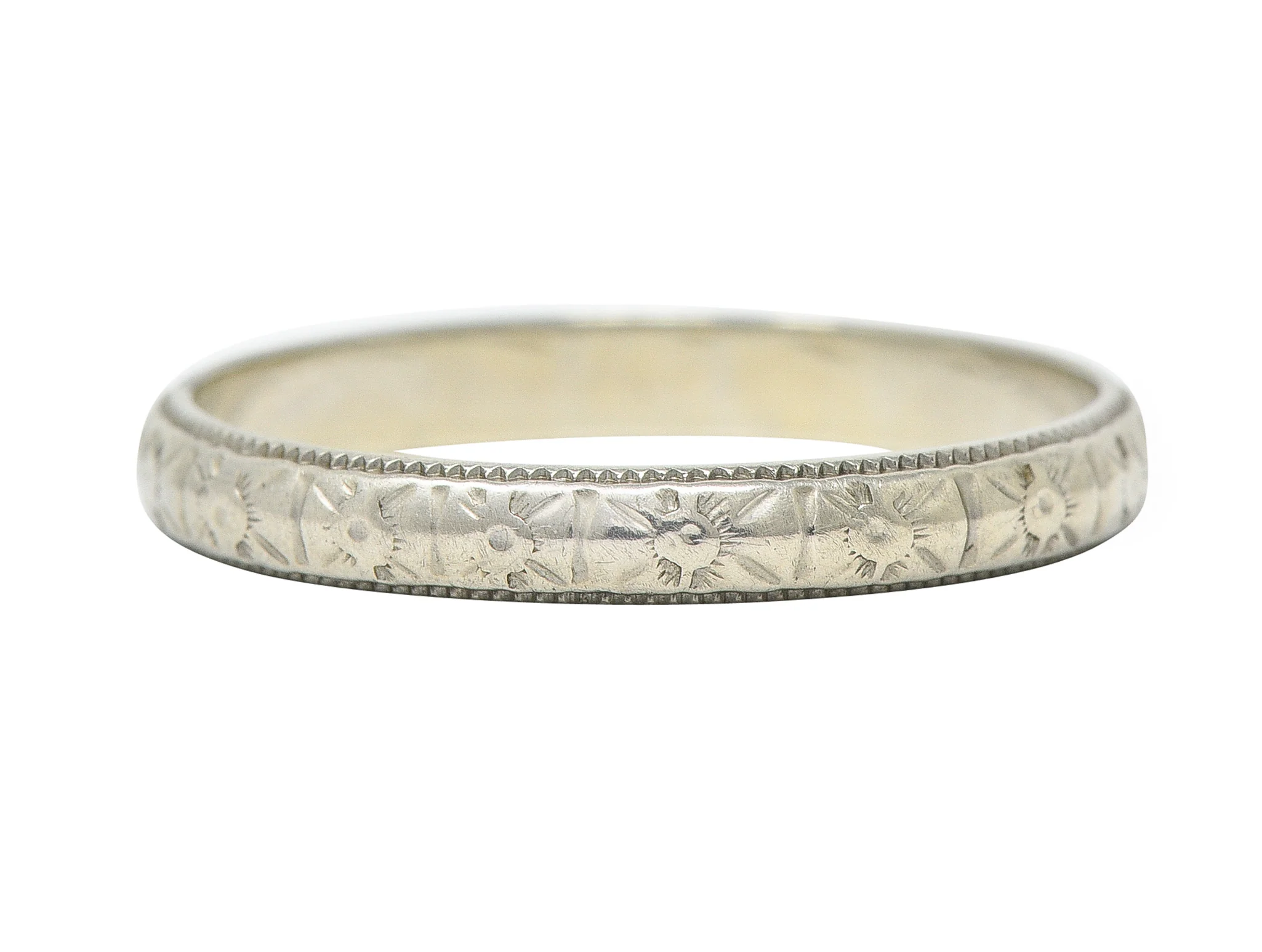 1930's Bristol Ring Co. Art Deco 18 Karat White Gold Unisex Flower Band Ring - Image 5