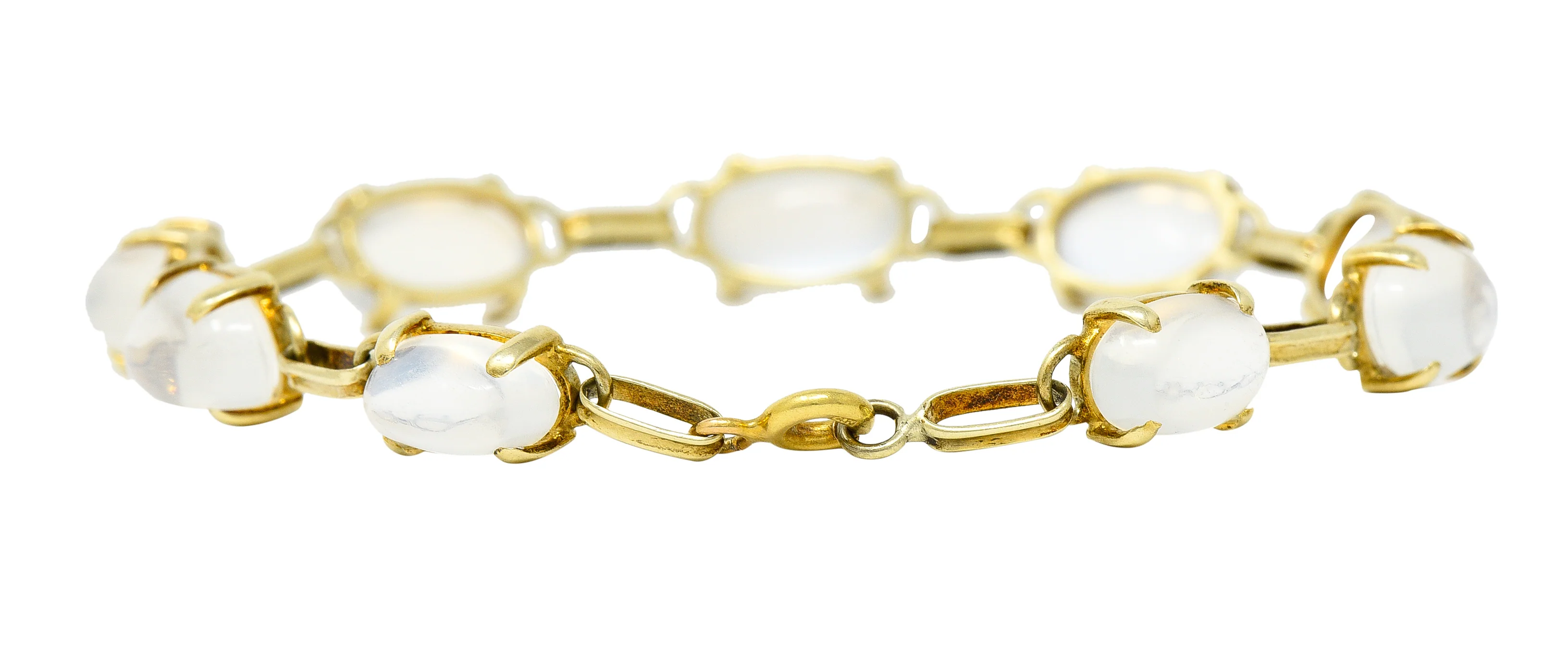 1940's Retro Moonstone 14 Karat Yellow Gold Gemstone Link Vintage Bracelet - Image 5