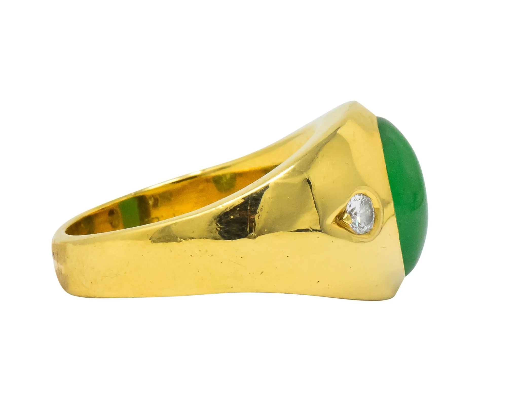 1950's Jadeite Jade Cabochon Diamond 18 Karat Gold Unisex Ring GIA - Image 5