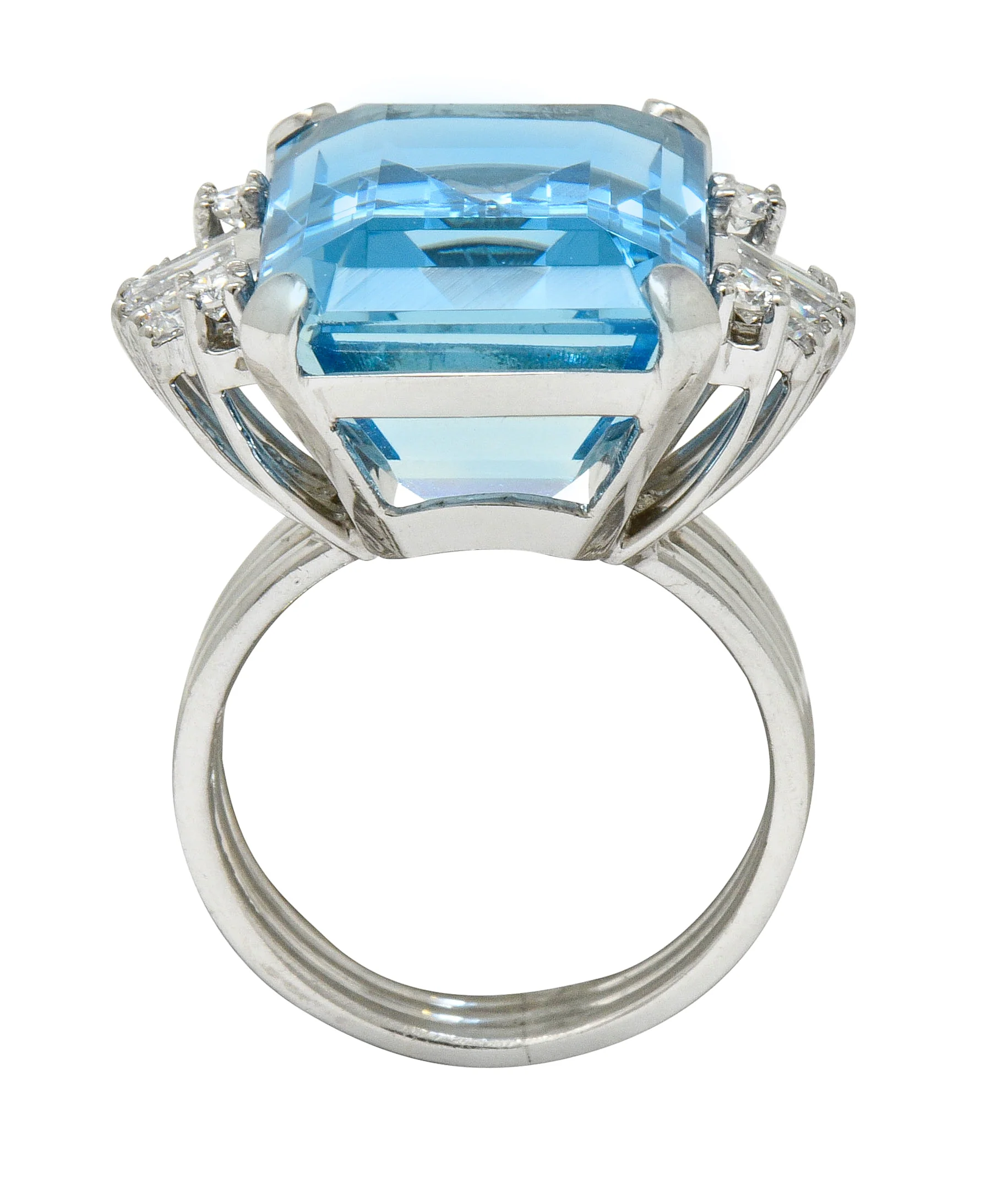 1950's Mid-Century 15.40 CTW Aquamarine Diamond Platinum Cocktail Ring - Image 8