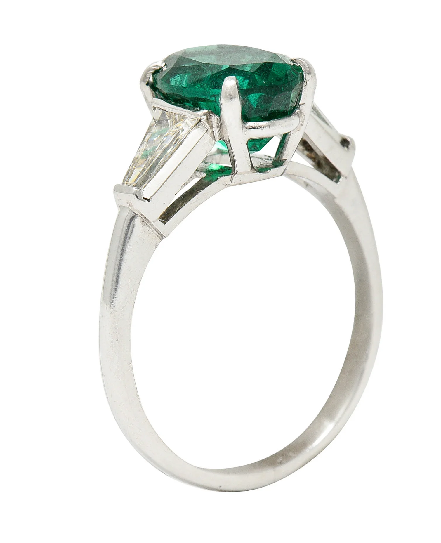 1950's Mid-Century 3.19 CTW Emerald Diamond Platinum Ring - Image 9