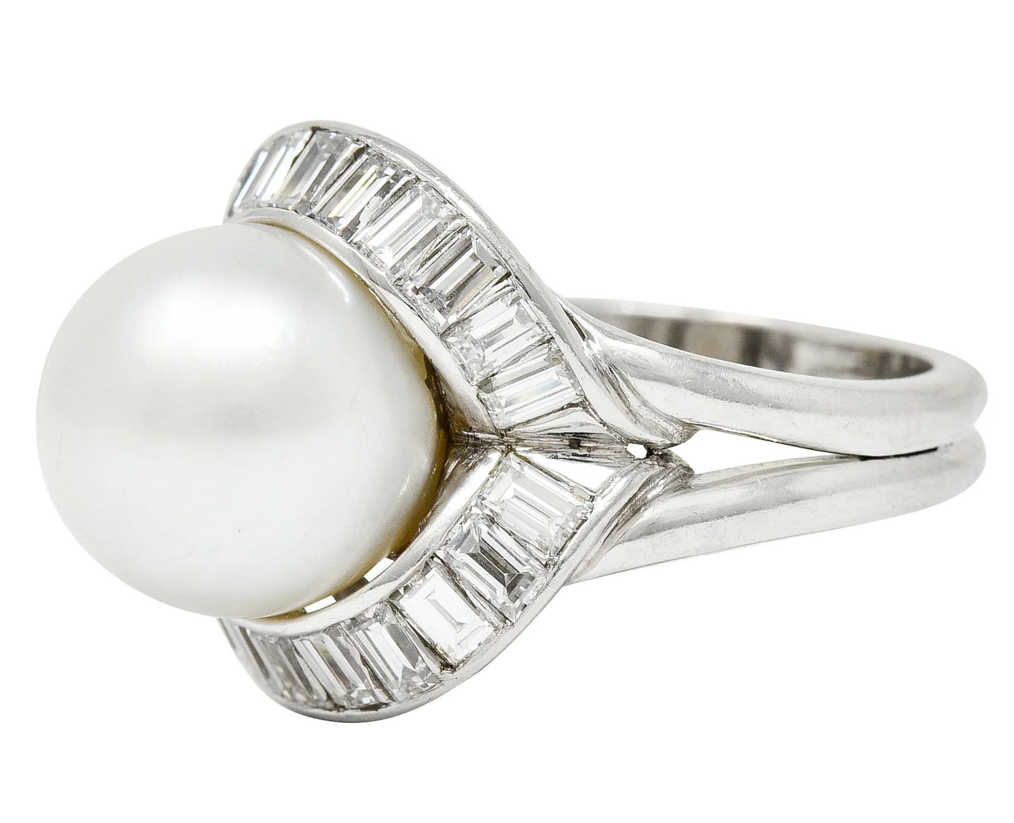 1950's Mid-Century South Sea Pearl 1.75 CTW Diamond Platinum Cocktail Ring - Image 7