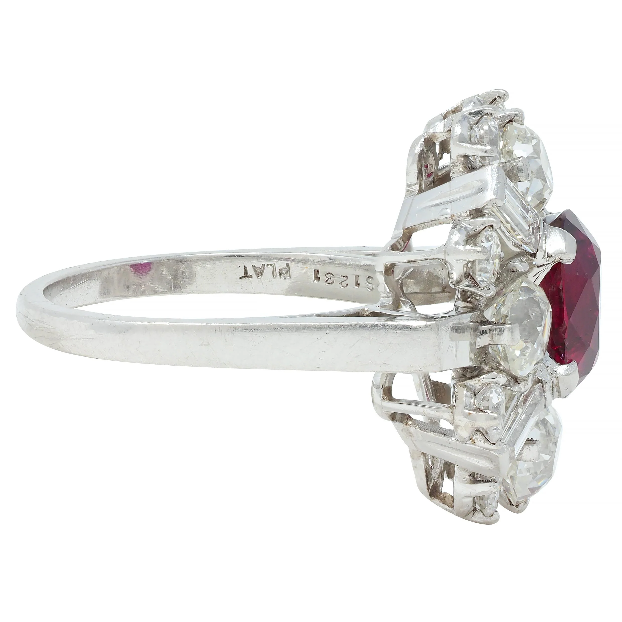 1950's Vintage 4.53 CTW Thai Ruby Diamond Platinum Burst Cluster Ring GIA - Image 3