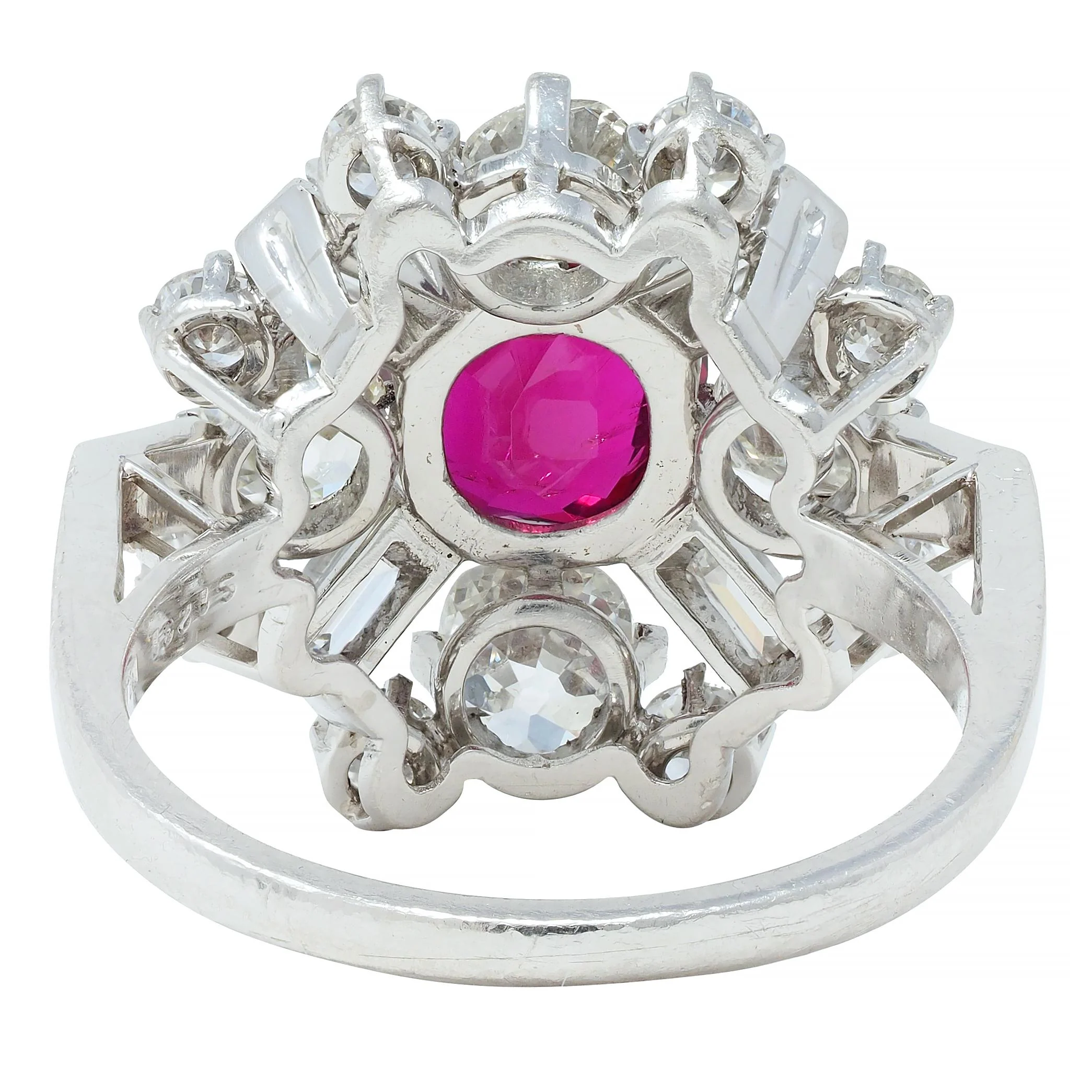 1950's Vintage 4.53 CTW Thai Ruby Diamond Platinum Burst Cluster Ring GIA - Image 4