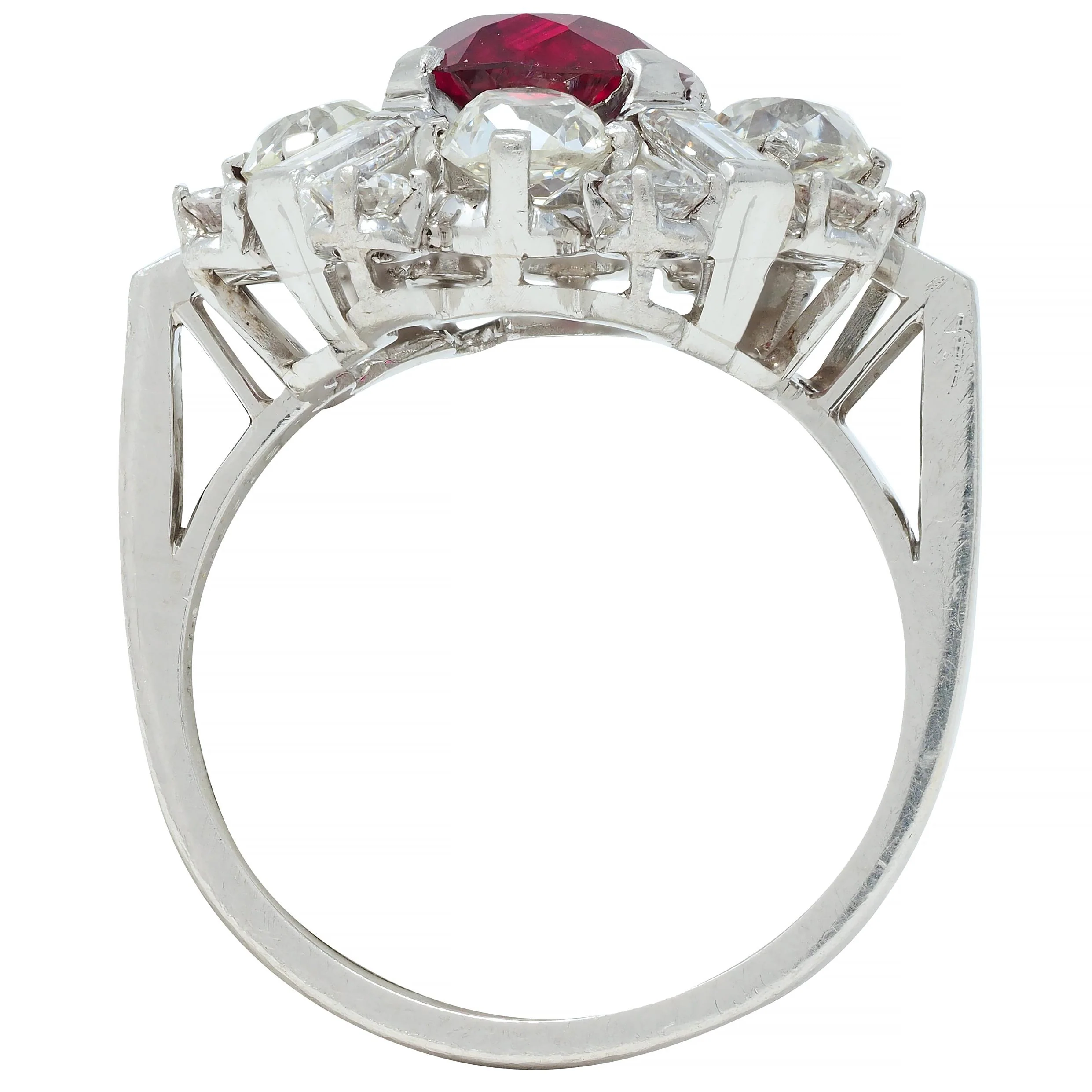 1950's Vintage 4.53 CTW Thai Ruby Diamond Platinum Burst Cluster Ring GIA - Image 9