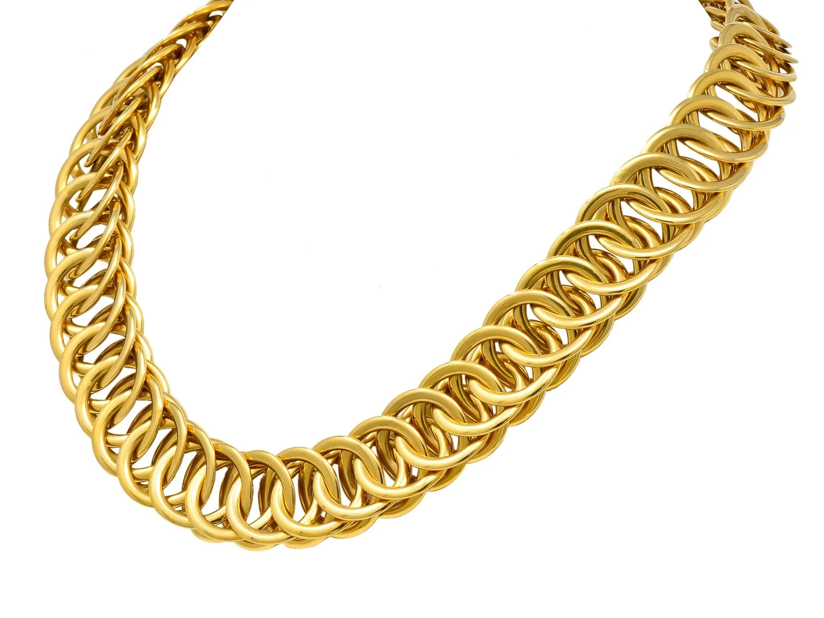 1960’s Vintage 14 Karat Yellow Fancy Gold Interlaced Chain Necklace - Image 2