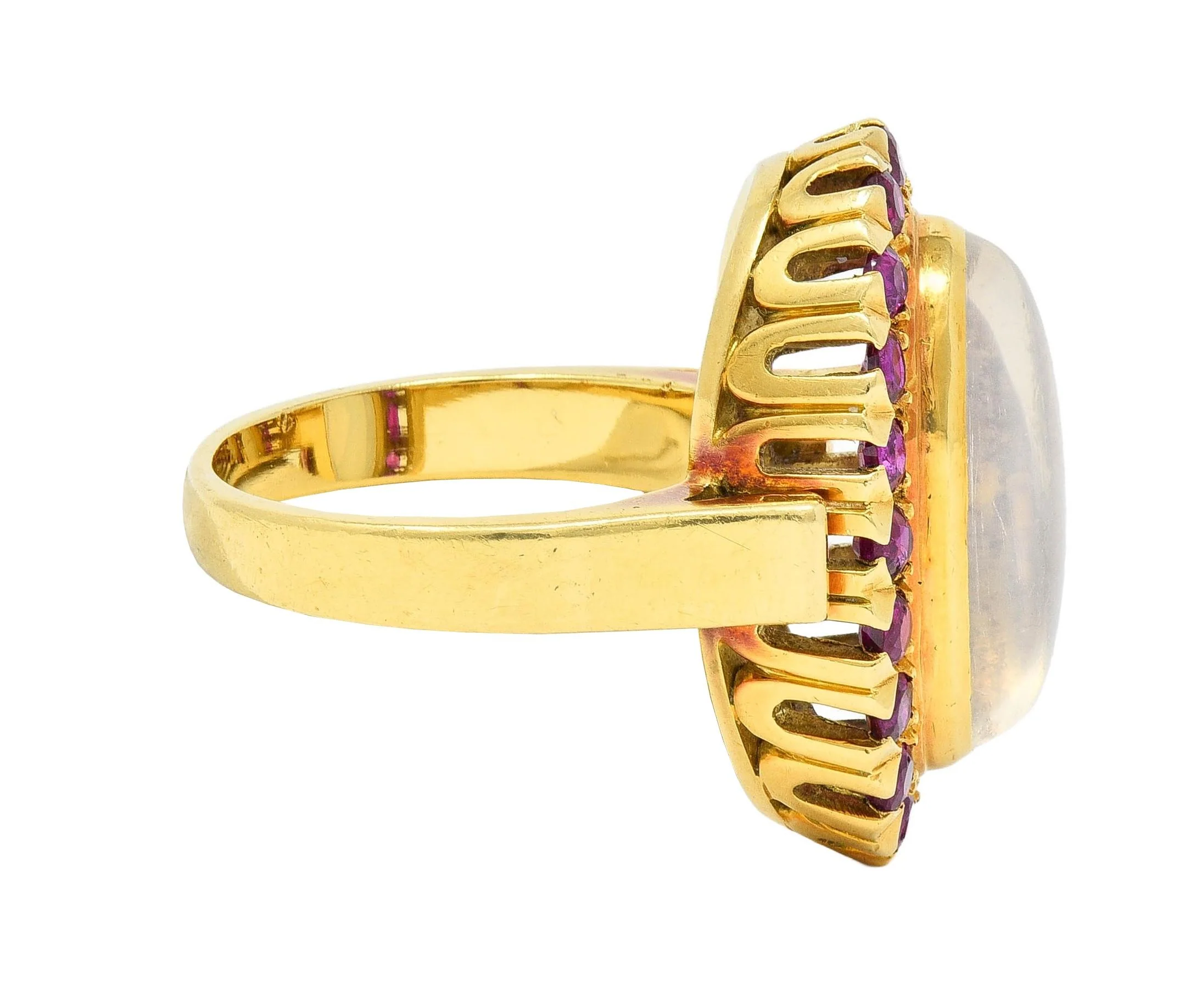1960s 1.60 CTW Ruby Moonstone 18 Karat Yellow Gold Vintage Halo Ring - Image 3