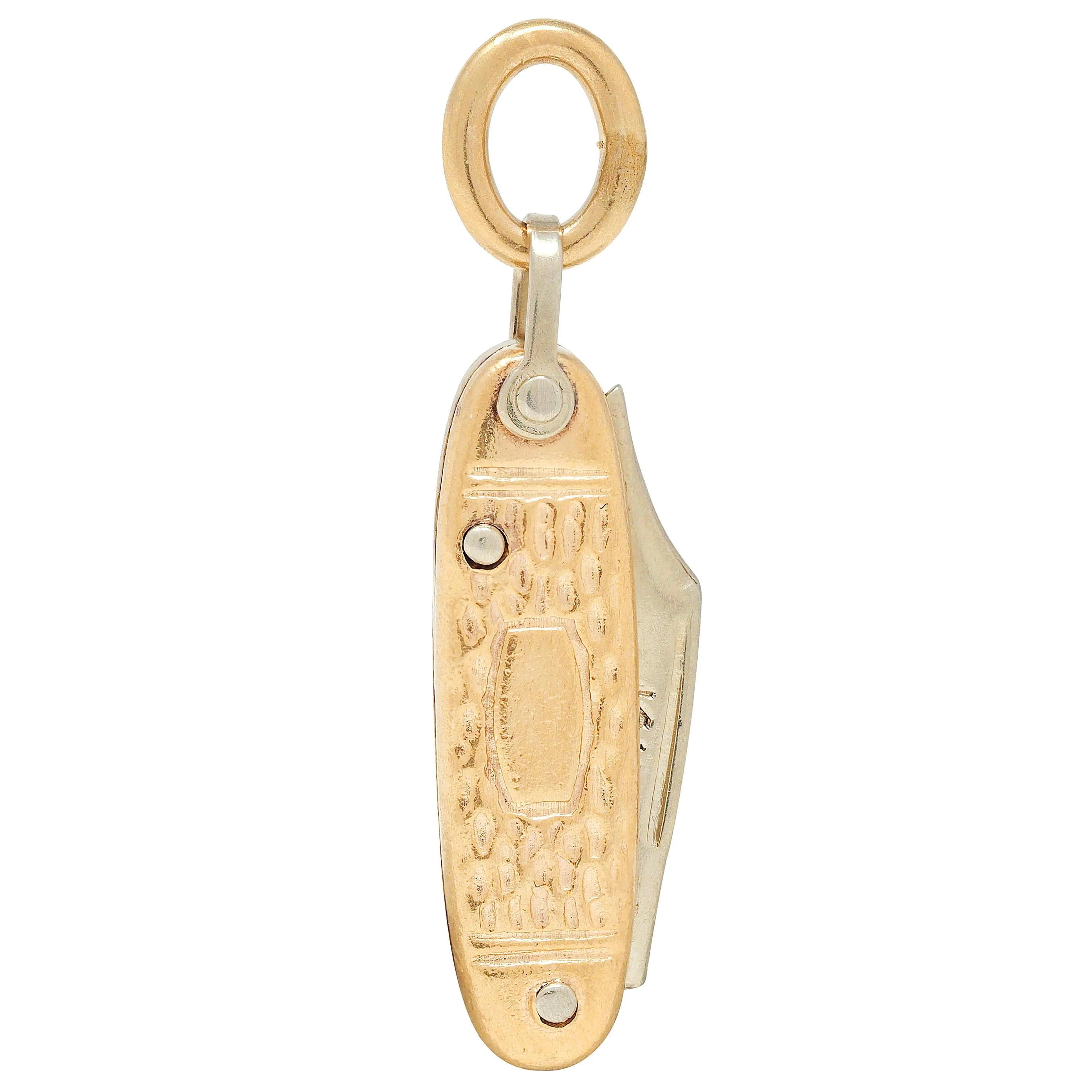 1960's 14 Karat Two-Tone Gold Vintage Pocket Knife Pendant Charm