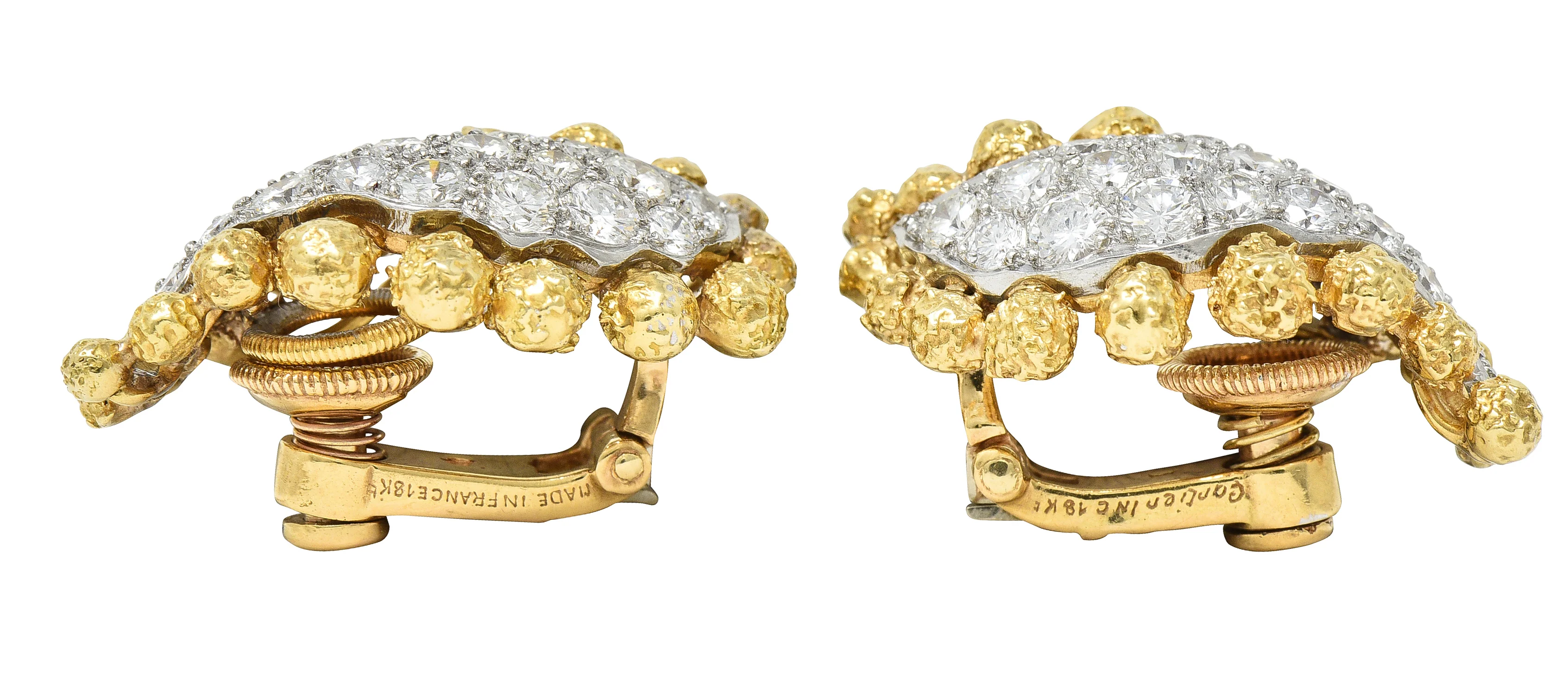 1960's Cartier 2.36 CTW Pave Diamond Platinum 18 Karat Yellow Gold Ear-Clip Earrings - Image 8