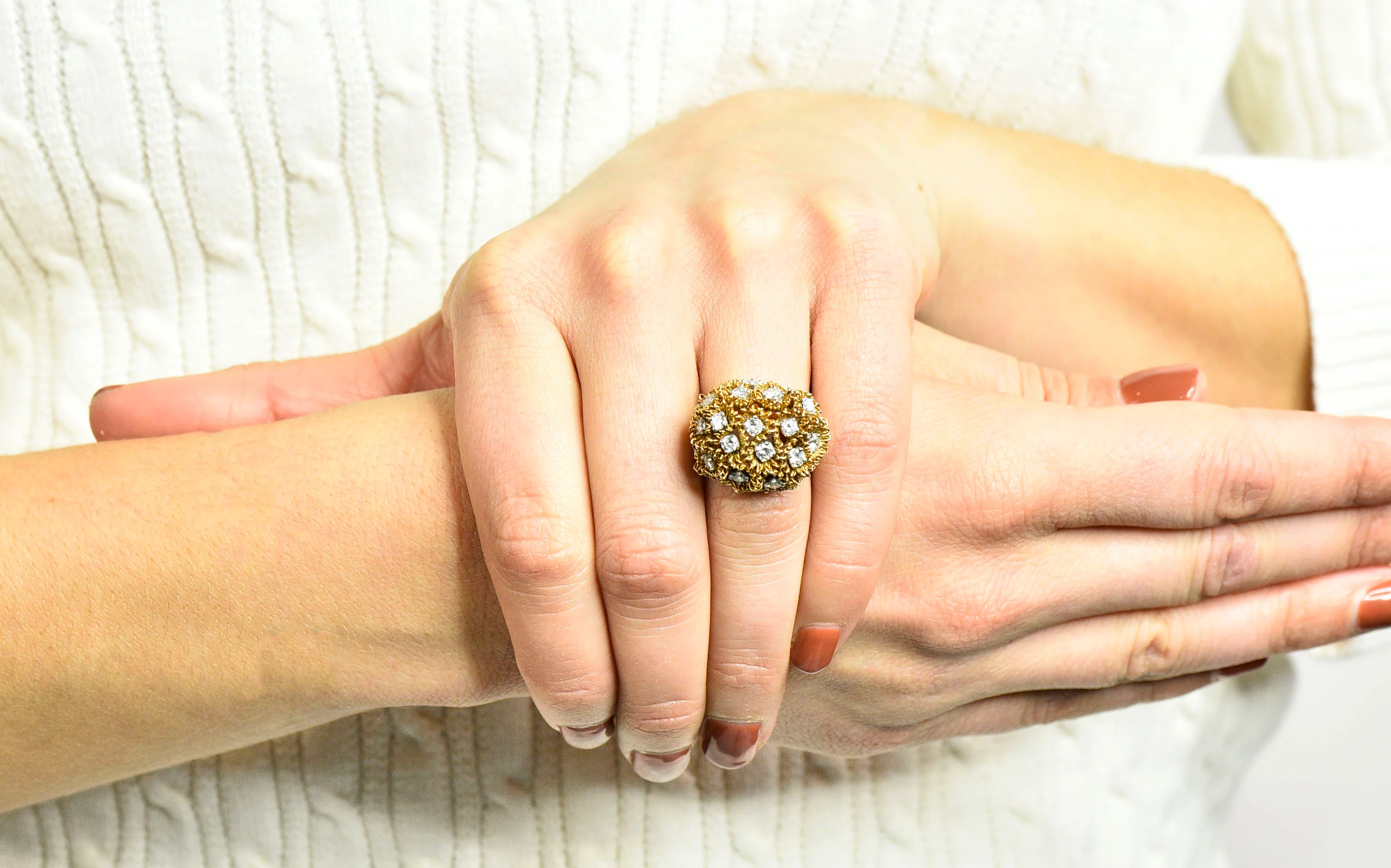 1960's Cartier France 2.50 CTW Diamond 18 Karat Gold Floral Bouquet Ring - Image 14