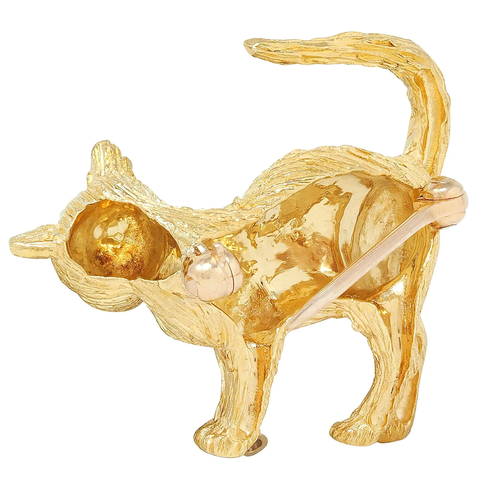 1960's Diamond 18 Karat Two-Tone Yellow White Gold Vintage Cat Brooch - Image 6
