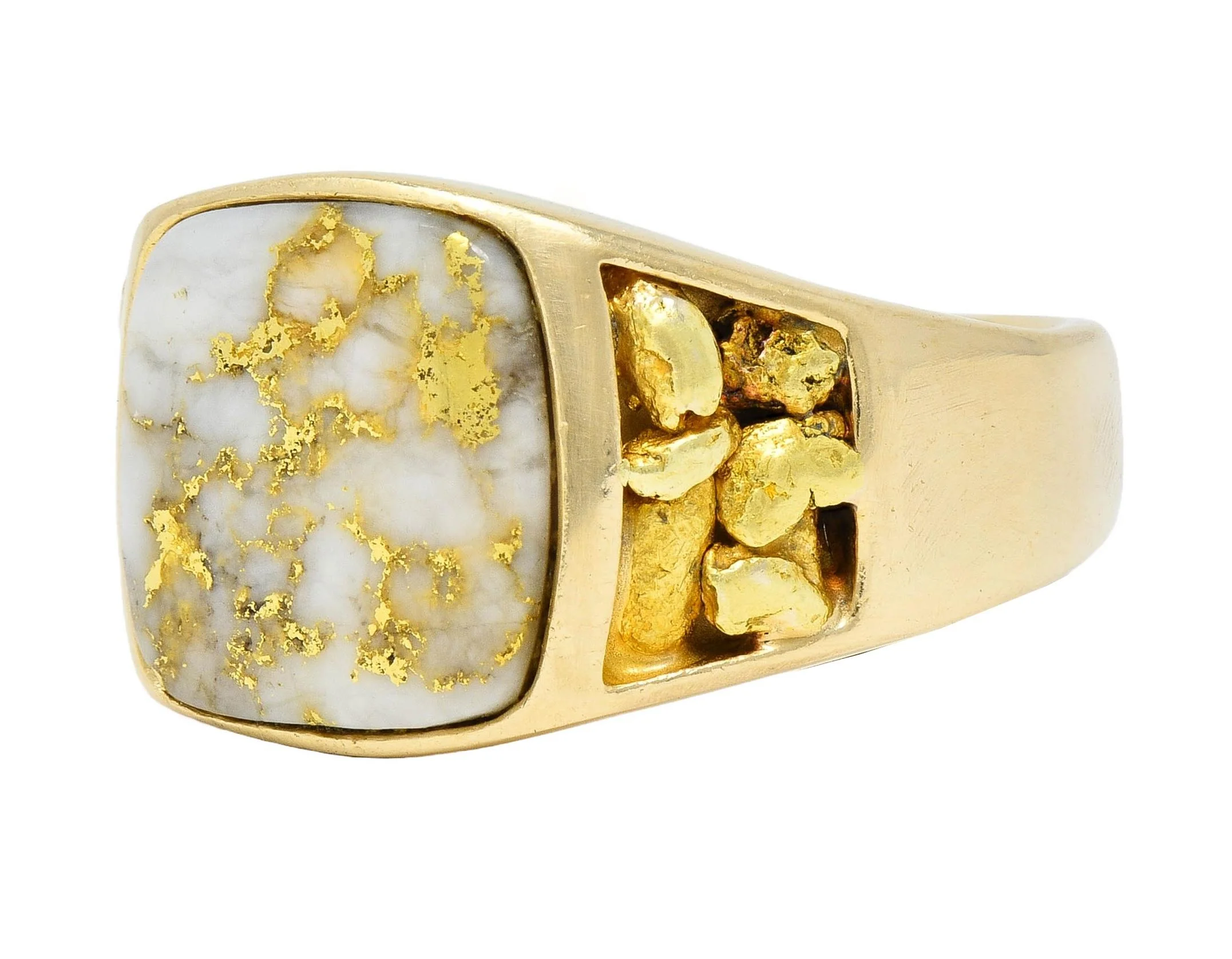 1960s Gold Quartz 14 Karat Yellow Gold Vintage Nugget Signet Ring - Image 7
