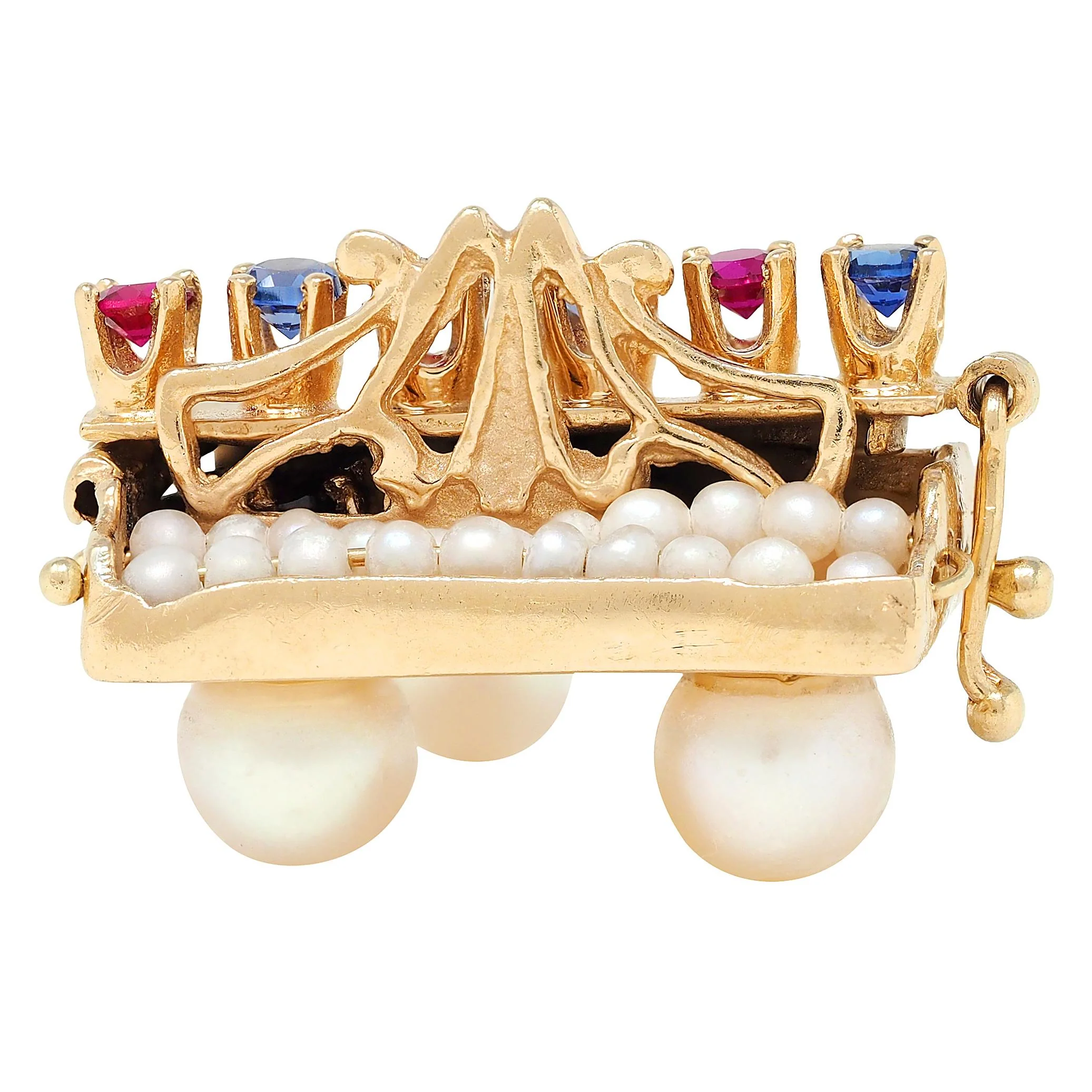 1960's Pearl Multi-Gem 14 Karat Yellow Gold Vintage Grand Piano Pendant Charm - Image 4