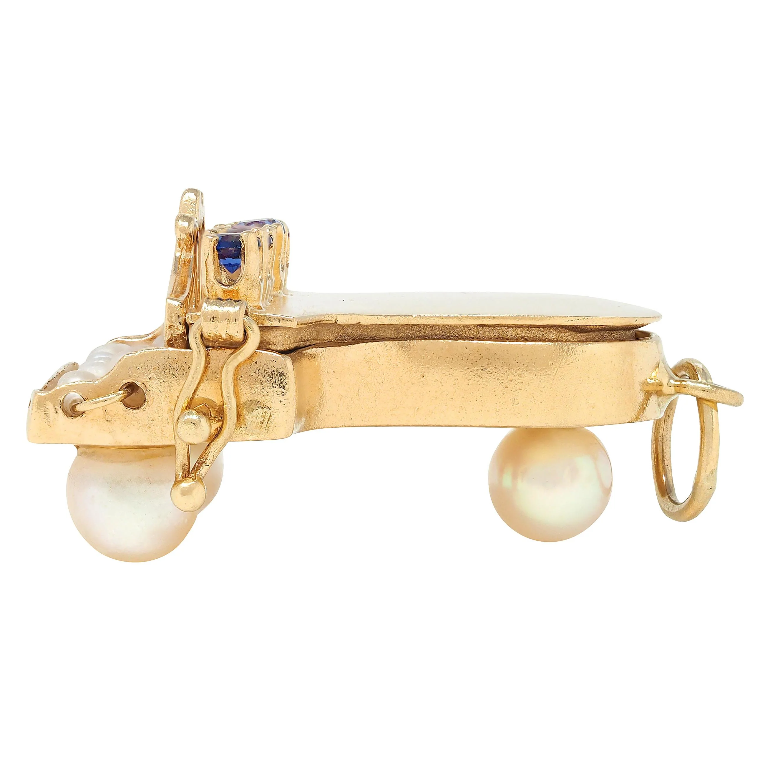 1960's Pearl Multi-Gem 14 Karat Yellow Gold Vintage Grand Piano Pendant Charm - Image 6