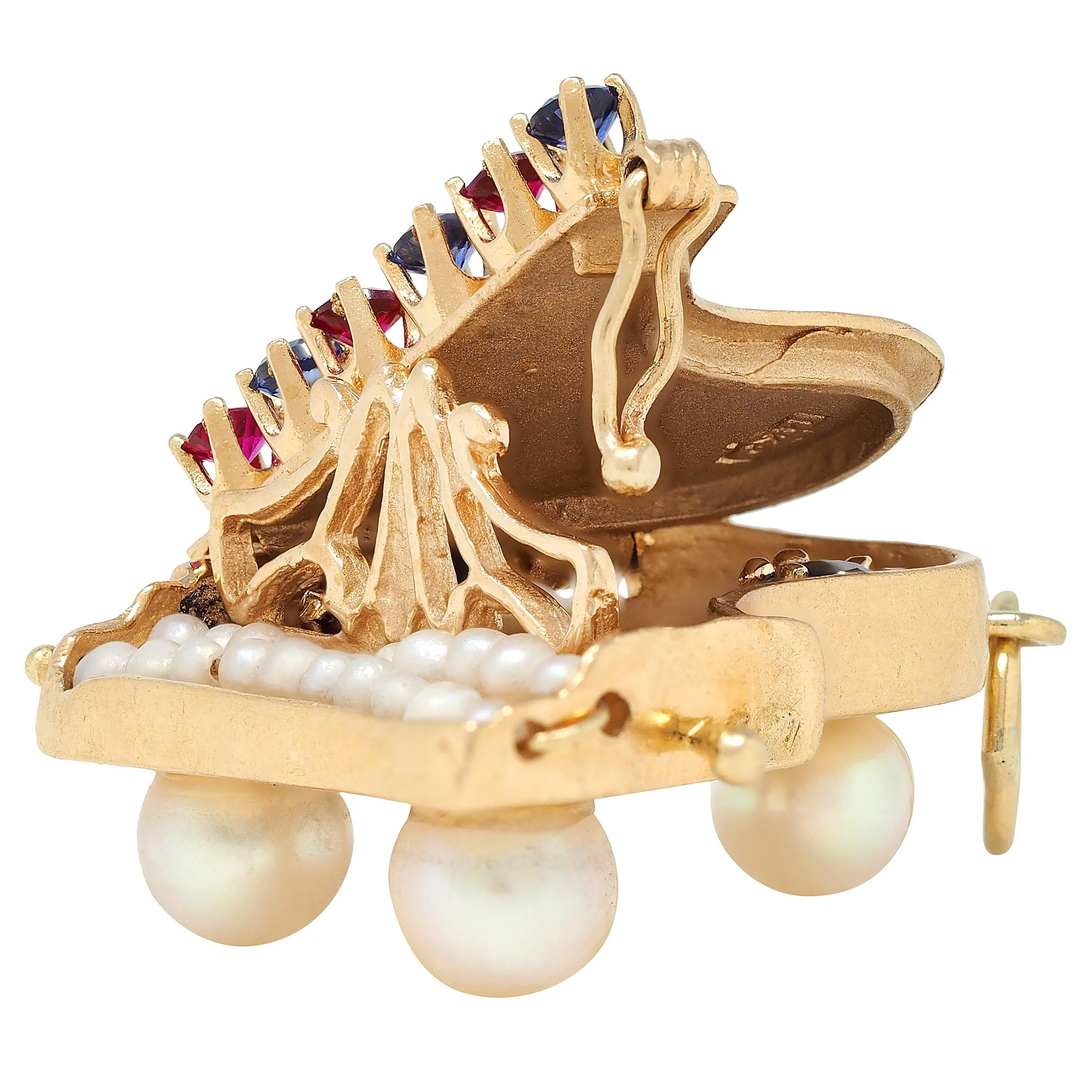 1960's Pearl Multi-Gem 14 Karat Yellow Gold Vintage Grand Piano Pendant Charm - Image 7