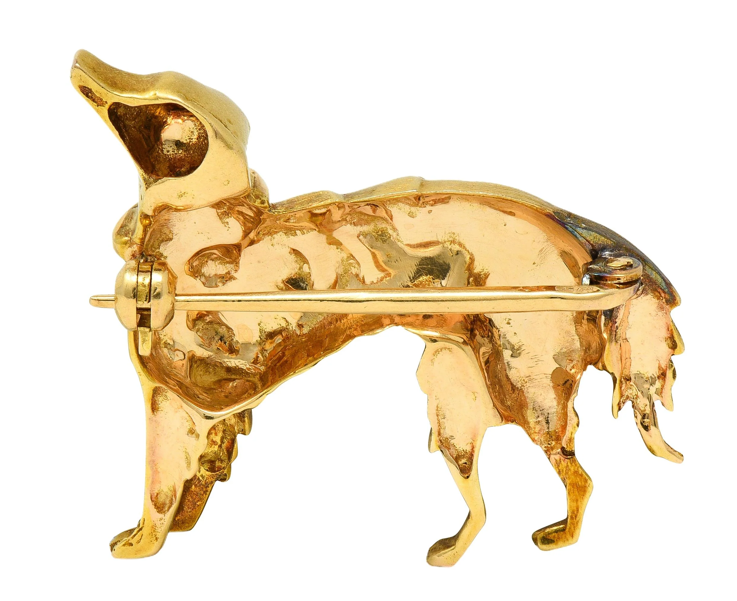 1960's Ruby 18 Karat Yellow Gold Vintage Setter Dog Brooch - Image 4