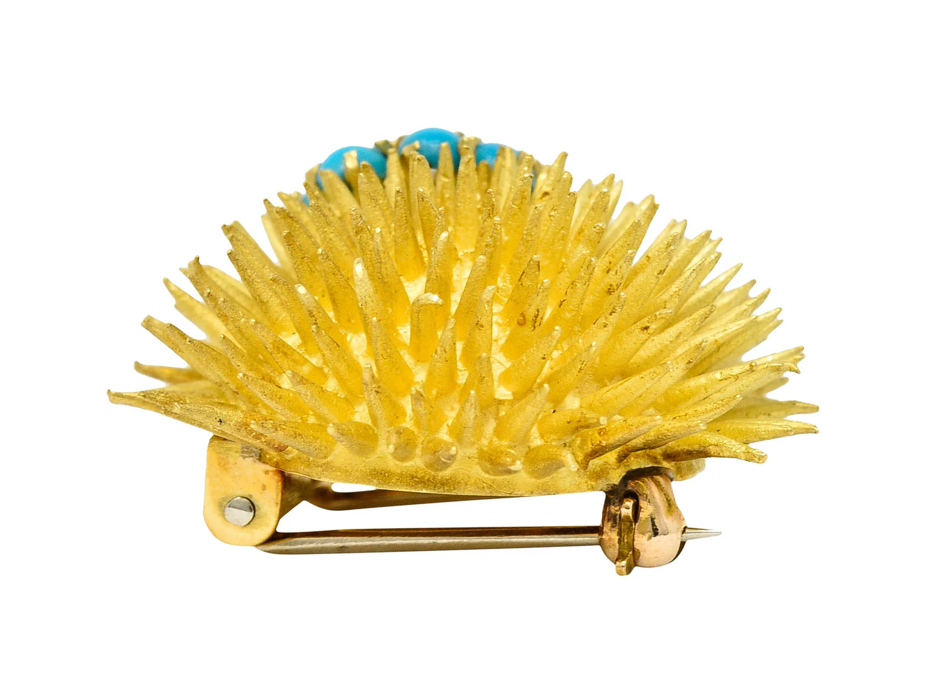 1960's Tiffany & Co. Diamond Turquoise 18 Karat Gold Sea Urchin Brooch - Image 7