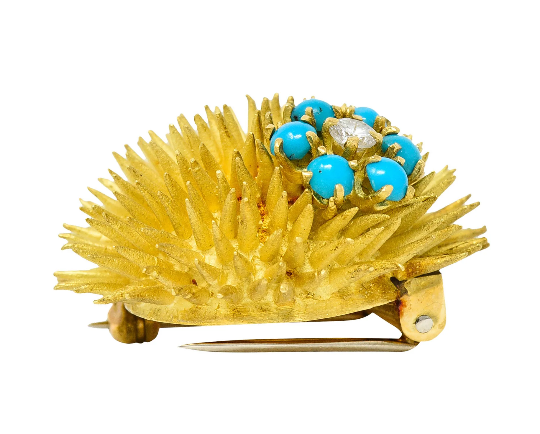 1960's Tiffany & Co. Diamond Turquoise 18 Karat Gold Sea Urchin Brooch - Image 9