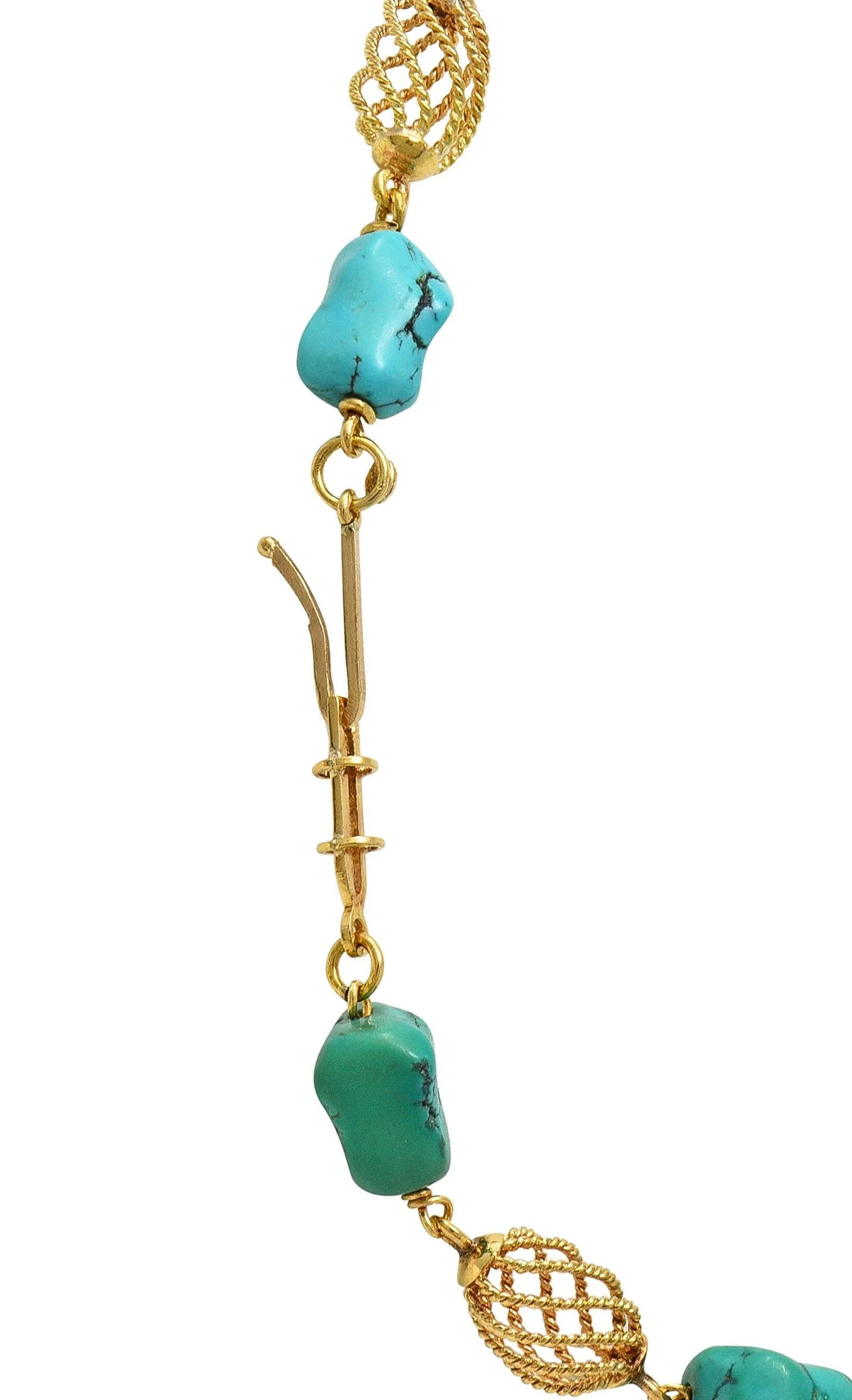 1960's Turquoise Nugget 18 Karat Yellow Gold Spiral Bead Vintage Collar Necklace - Image 6