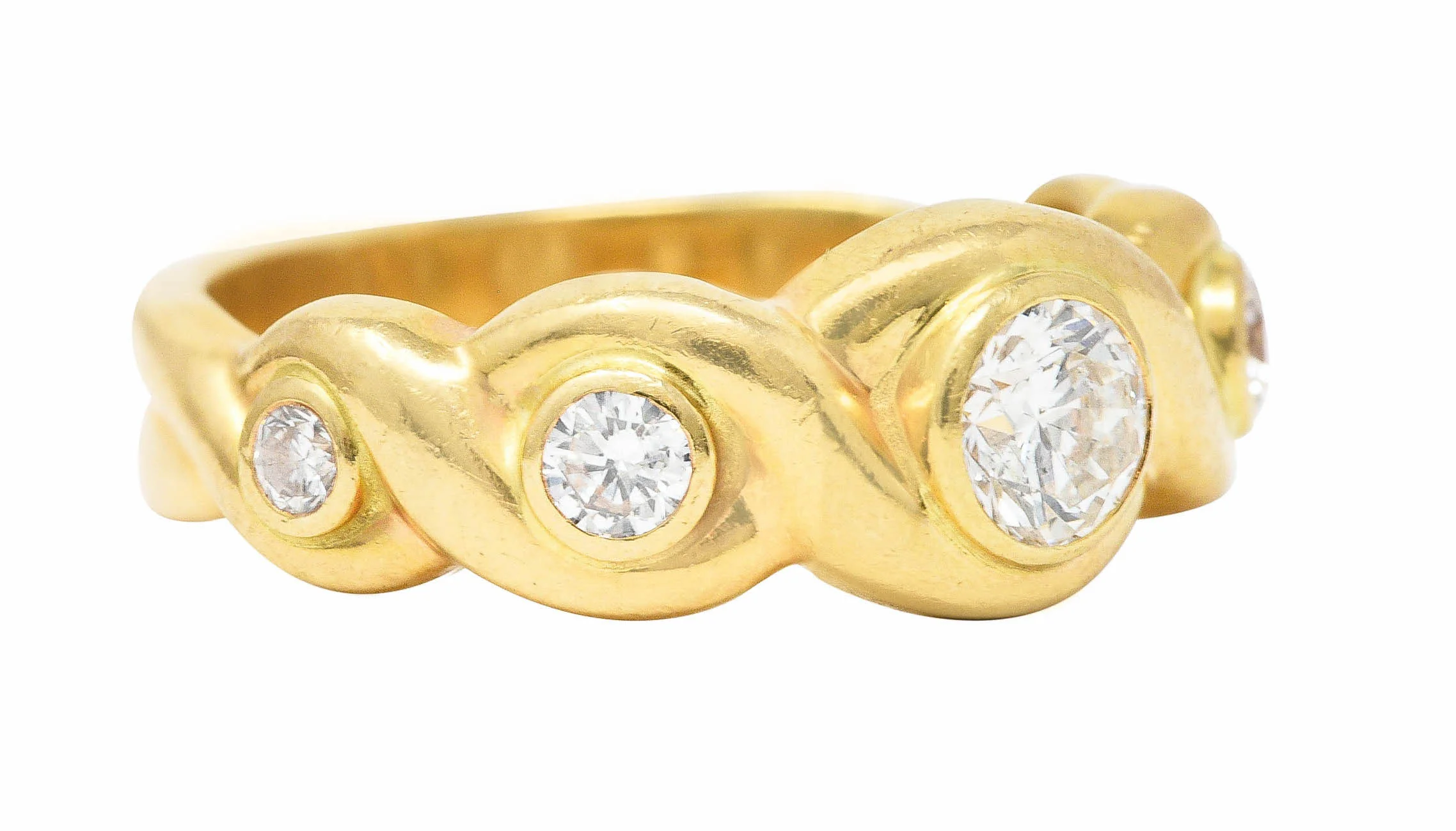 1970's 0.70 CTW 14 Karat Yellow Gold Scroll Vintage Five Stone Ring - Image 2