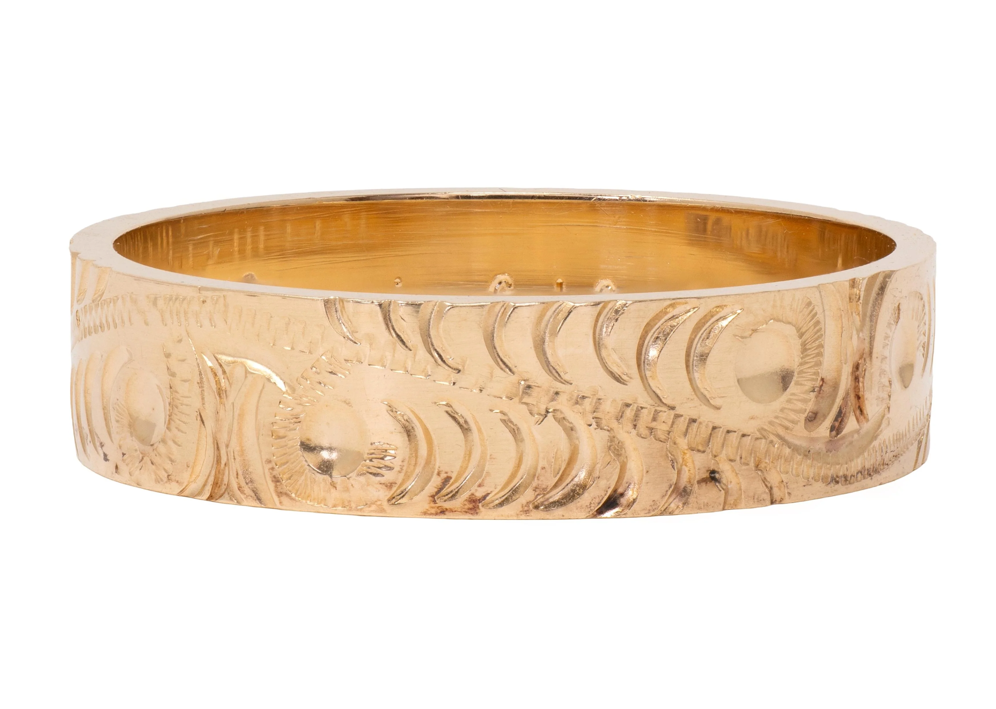 1970's 14 Karat Yellow Gold Vintage Scrolling Unisex Men's Wedding Band Ring - Image 4